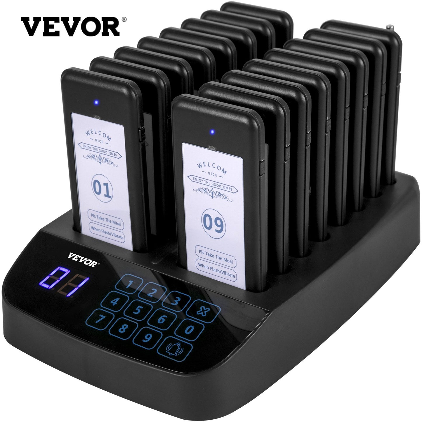 Wireless Restaurant Pager System with 16 Pagers and Keypad