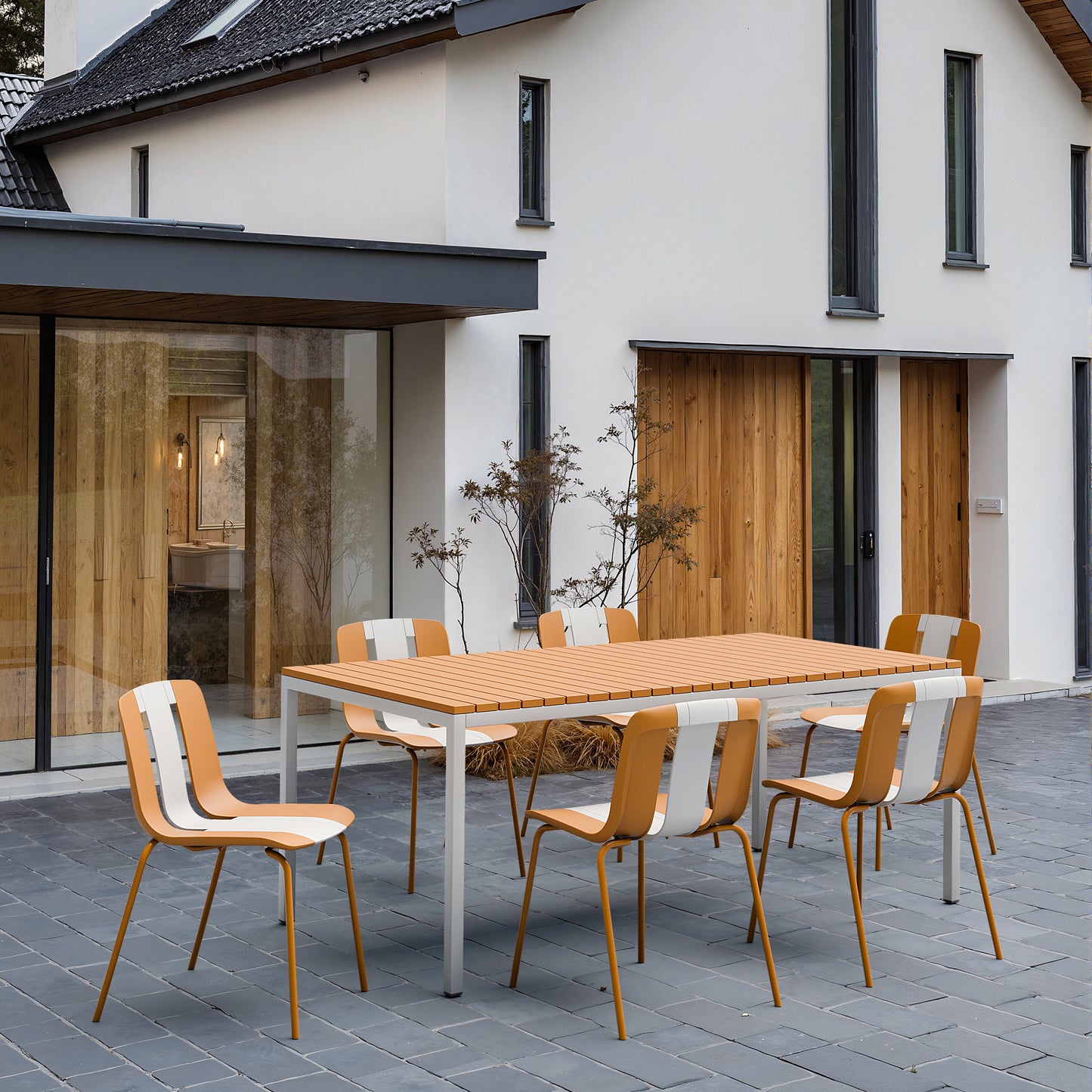 4-Pack Modern Striped Color Block Chairs - Indoor/Outdoor Seating