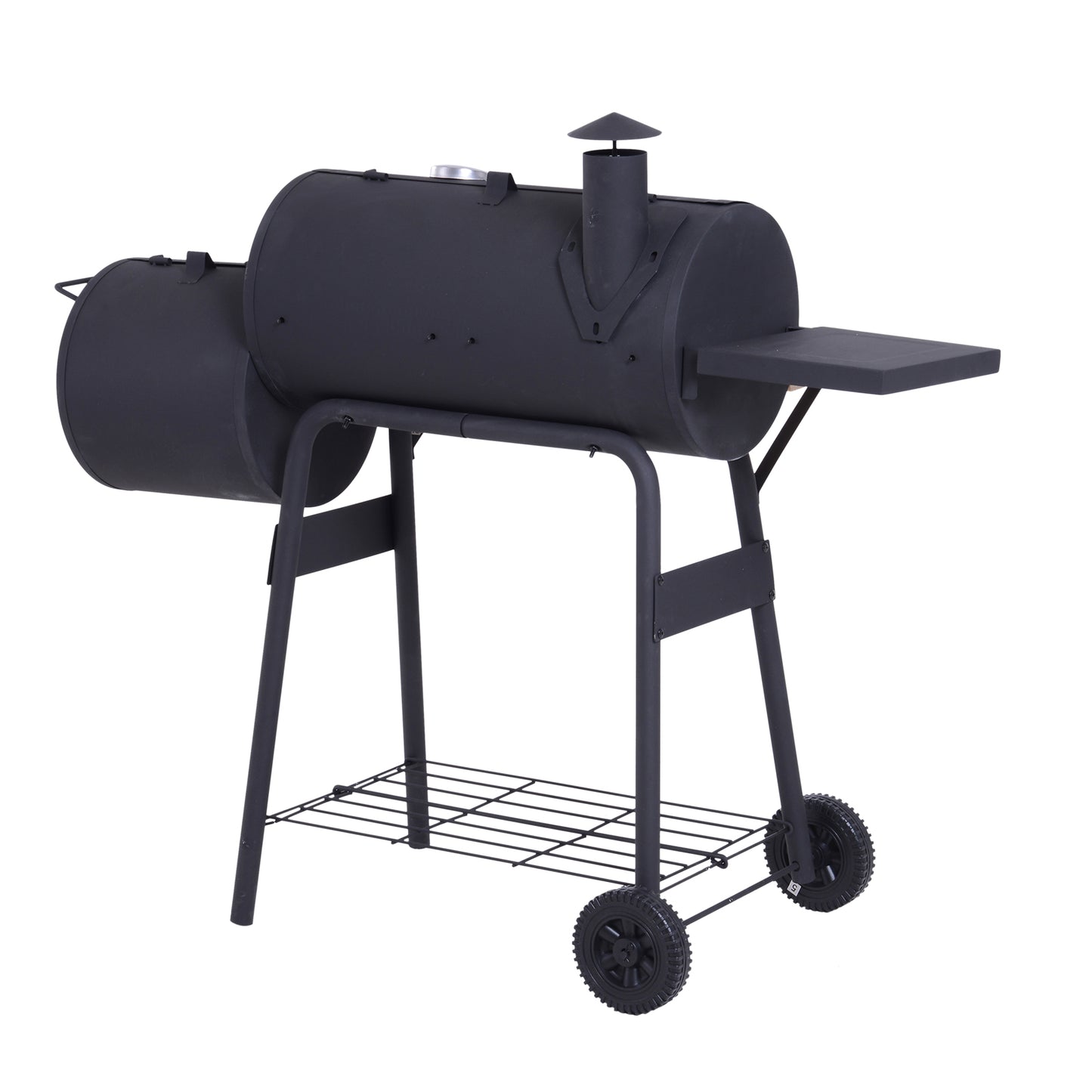 Portable Charcoal BBQ Grill with Wheels & Thermometer - Black