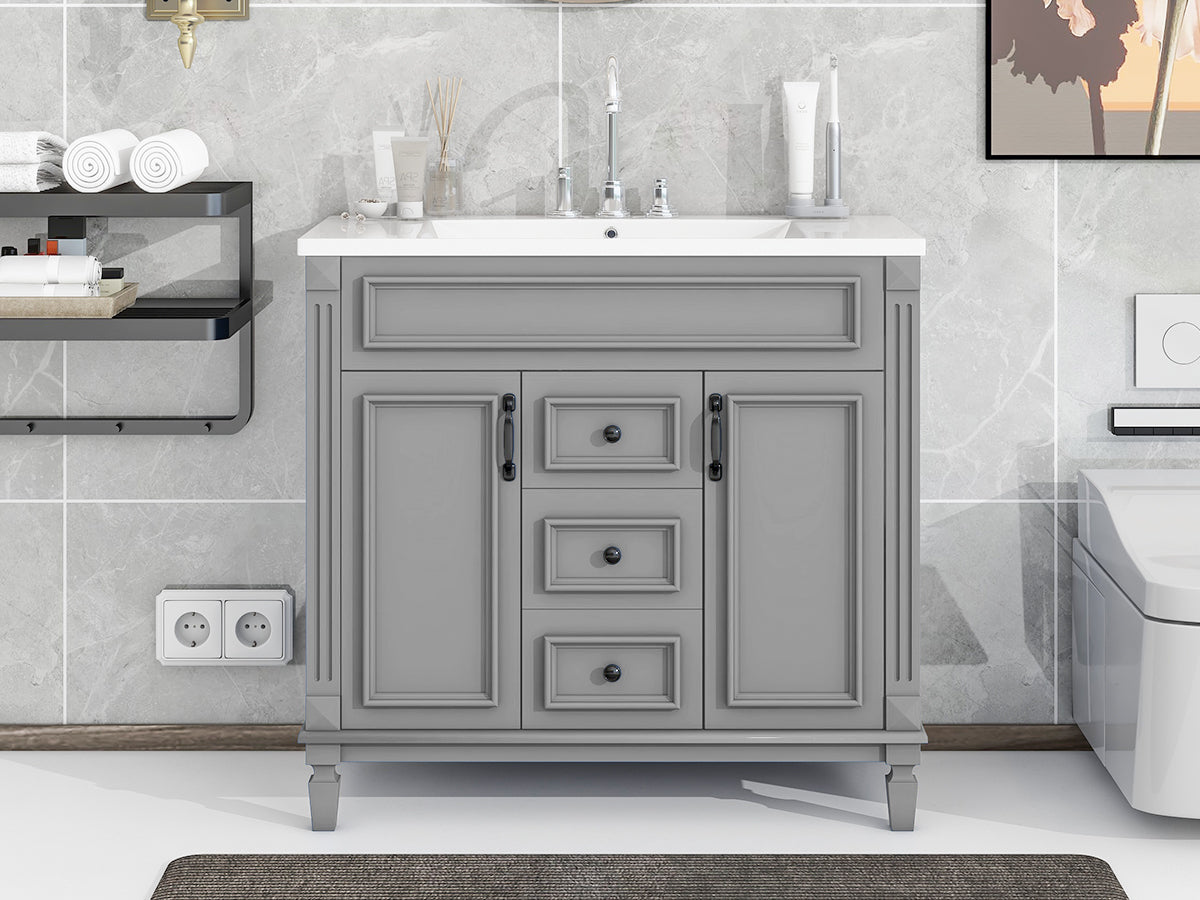 36-Inch Modern Bathroom Vanity with Top Sink - Grey