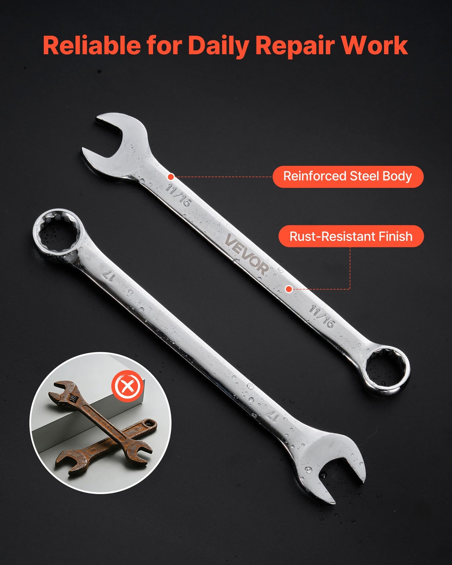 42-Piece Combination Wrench Set - SAE & Metric, Open & Box End, Carbon Steel