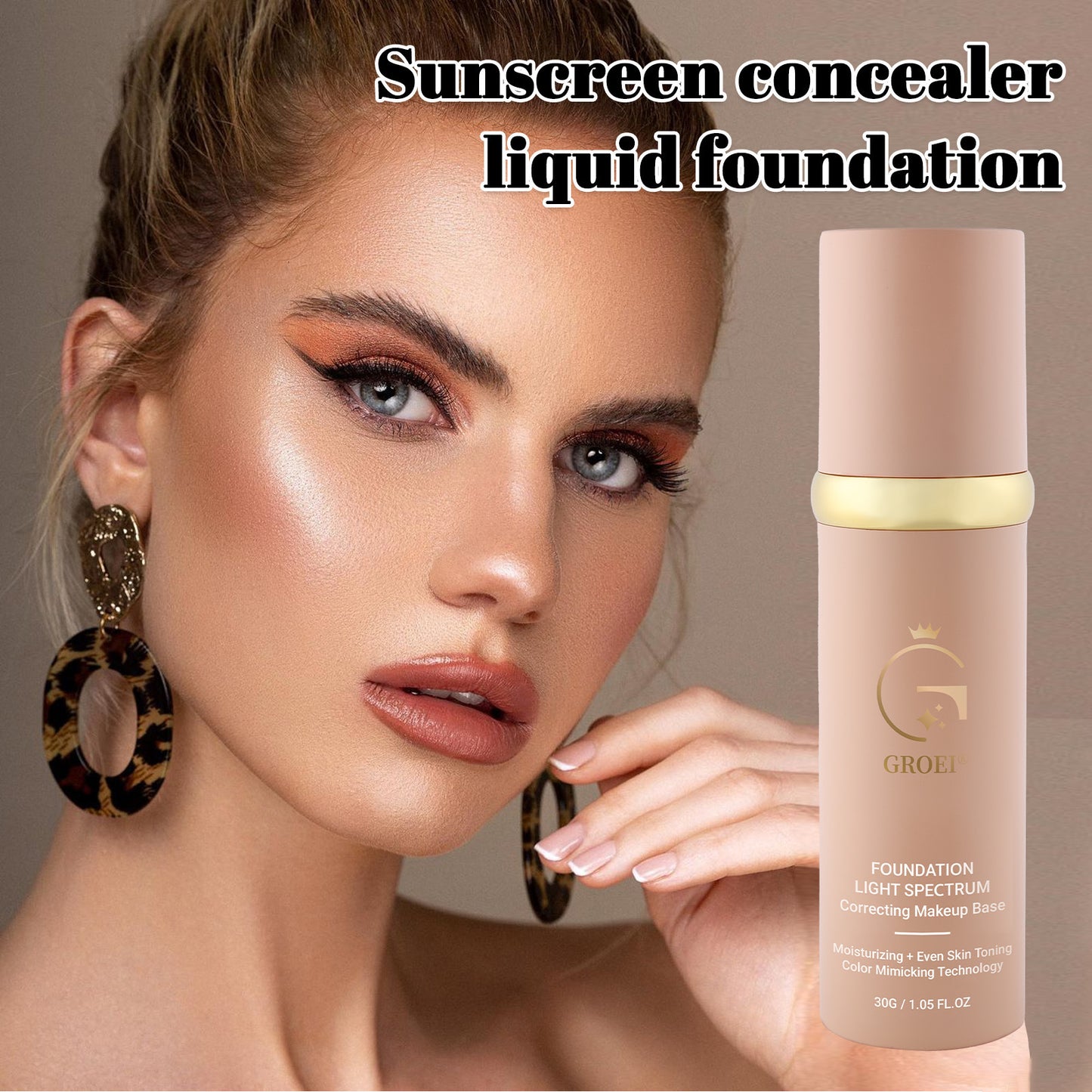 Waterproof Face Foundation with Concealer & Moisturizer 30ml - Durable Smear-Proof Makeup