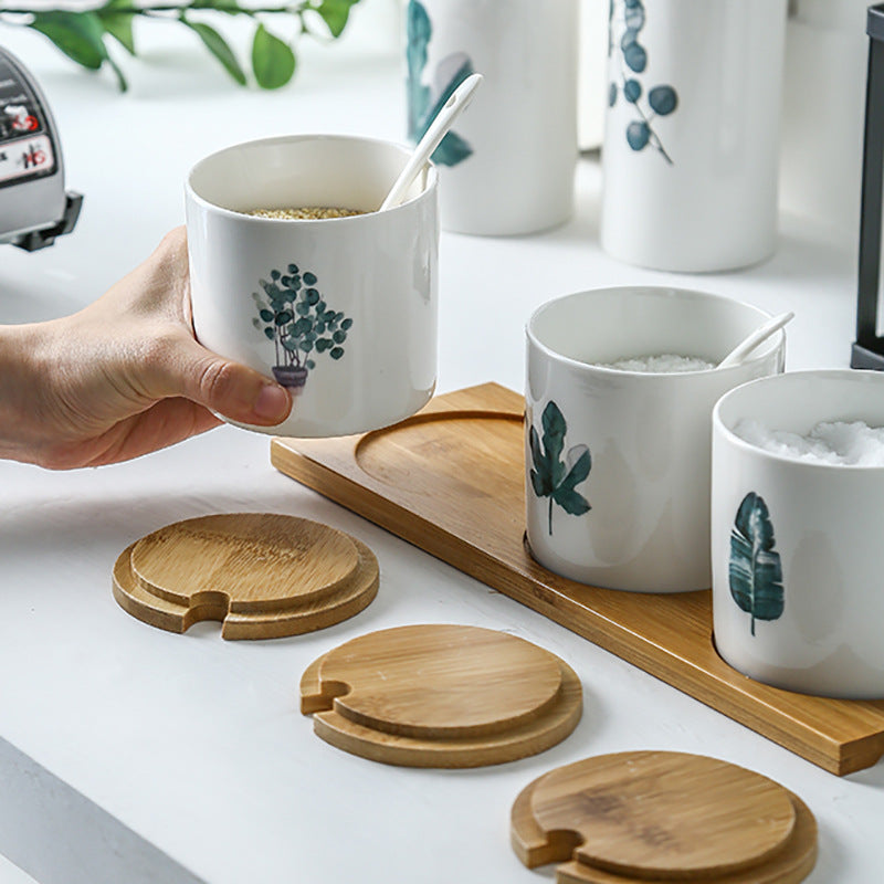 Three-Piece Ceramic Seasoning Jar Set with Lid - Kitchen & Dining