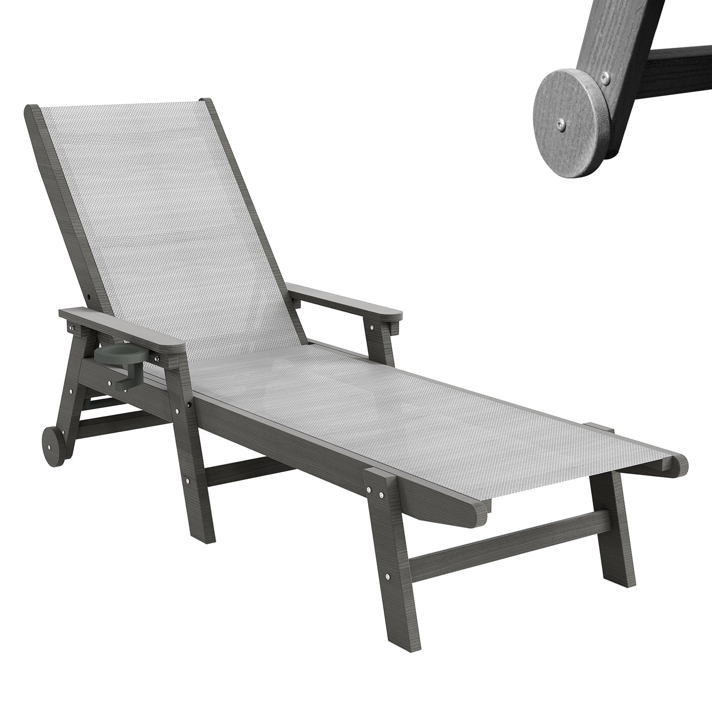 Lounge Chair Outdoor, HDPE Chaise Outdoor With Wheels, Patio