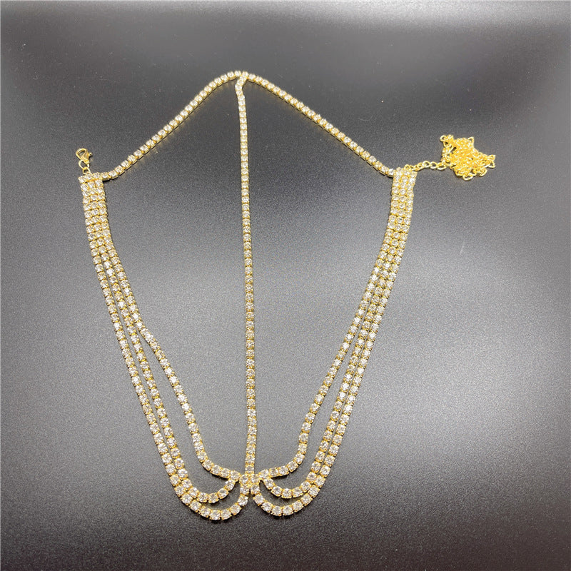 Rhinestone Tassel Headband with Chain - Gold & Silver