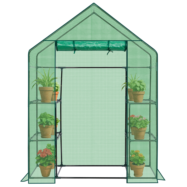 Walk-In Greenhouse with PE Cover & 4 Shelves - Indoor Outdoor Plant Garden