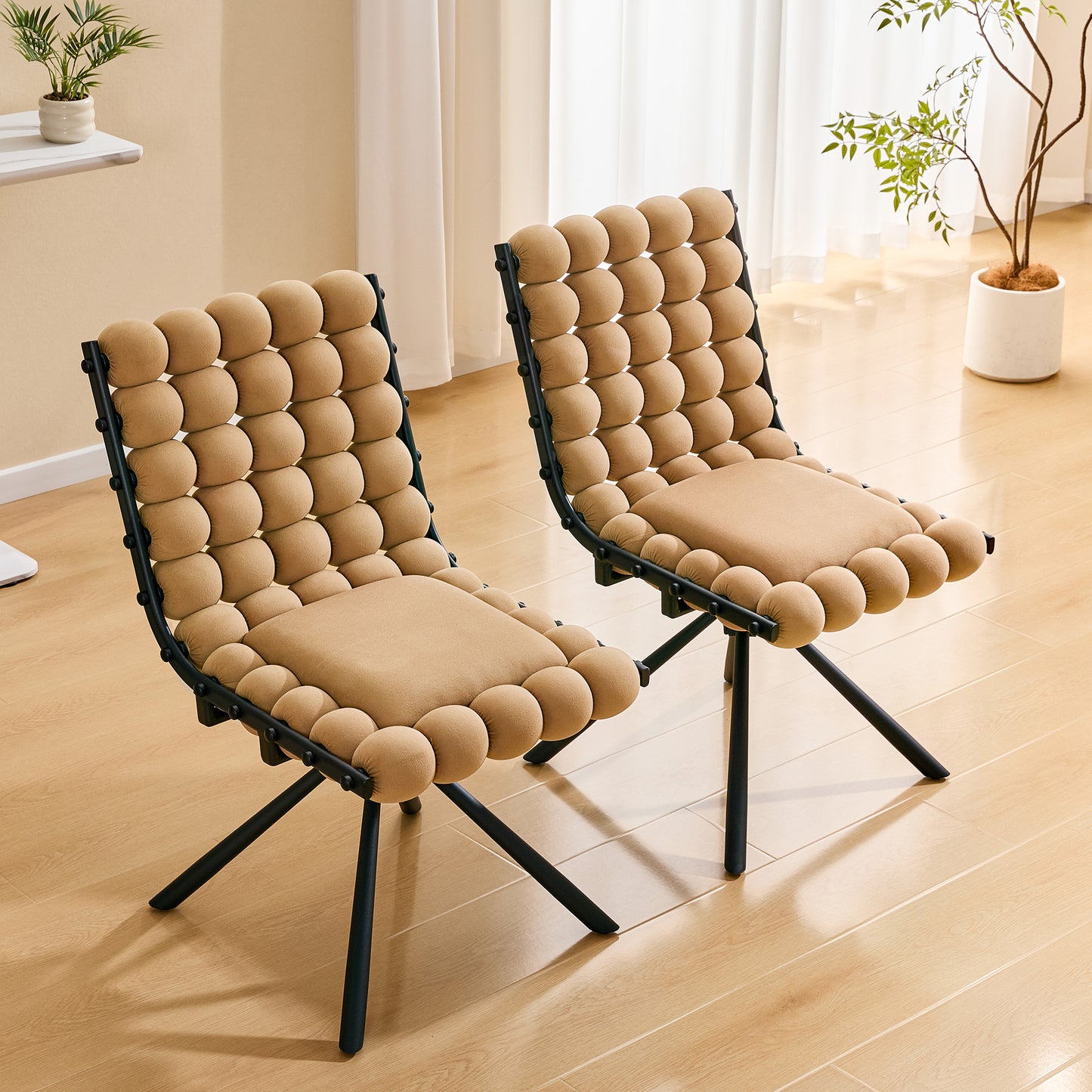 Set of 2 Velvet Bubble Chairs with Black Legs - Modern Accent Chairs