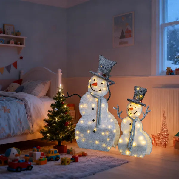 Lighted Snowman Christmas Decorations Set - 2 Pre-lit 2D Displays with 80 LED Lights