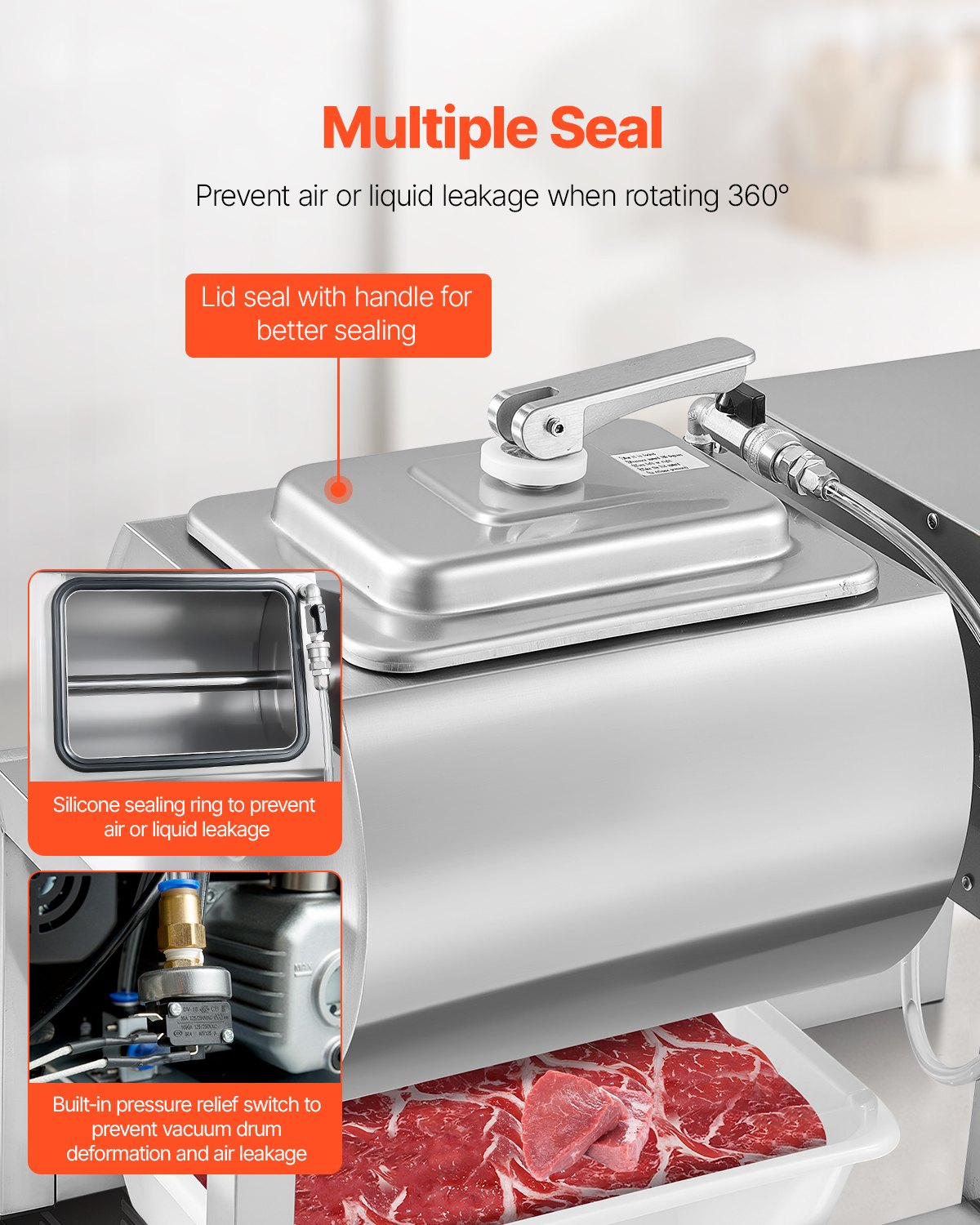 20L Vacuum Meat Tumbler Marinator Machine for Chicken Steak Fish Commercial Use - Silver