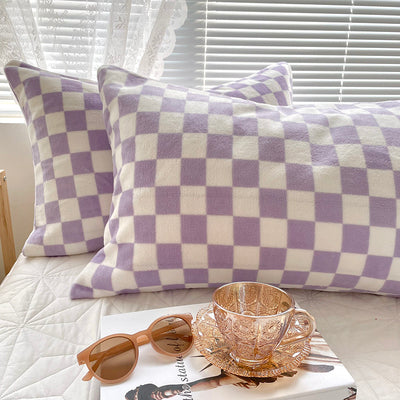 Plaid Flannel Pillowcase Pair - Milk Velvet, Double-Sided Checkered Bedding