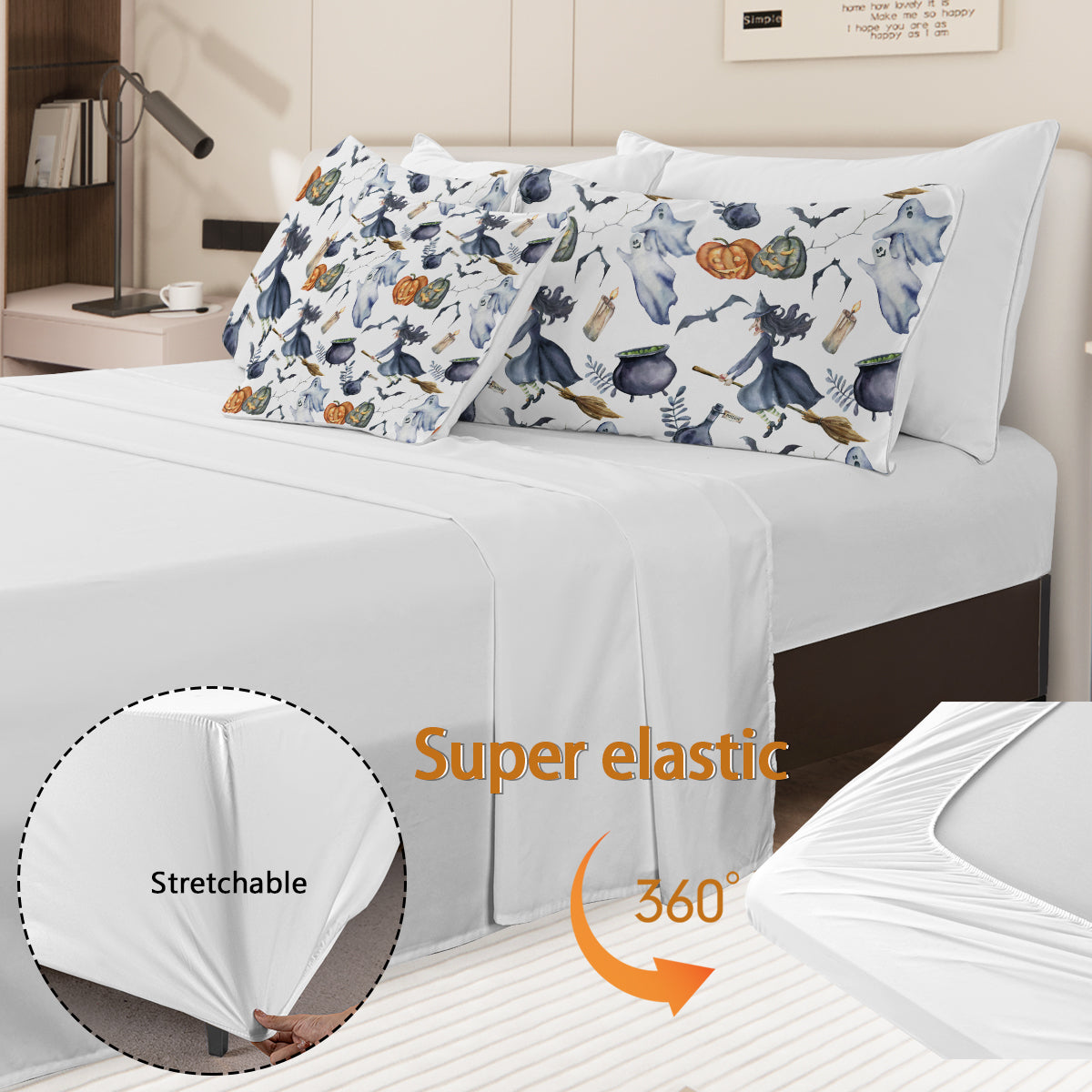 Halloween Comforter Set - 8 Piece Bed In A Bag with Witch Pattern