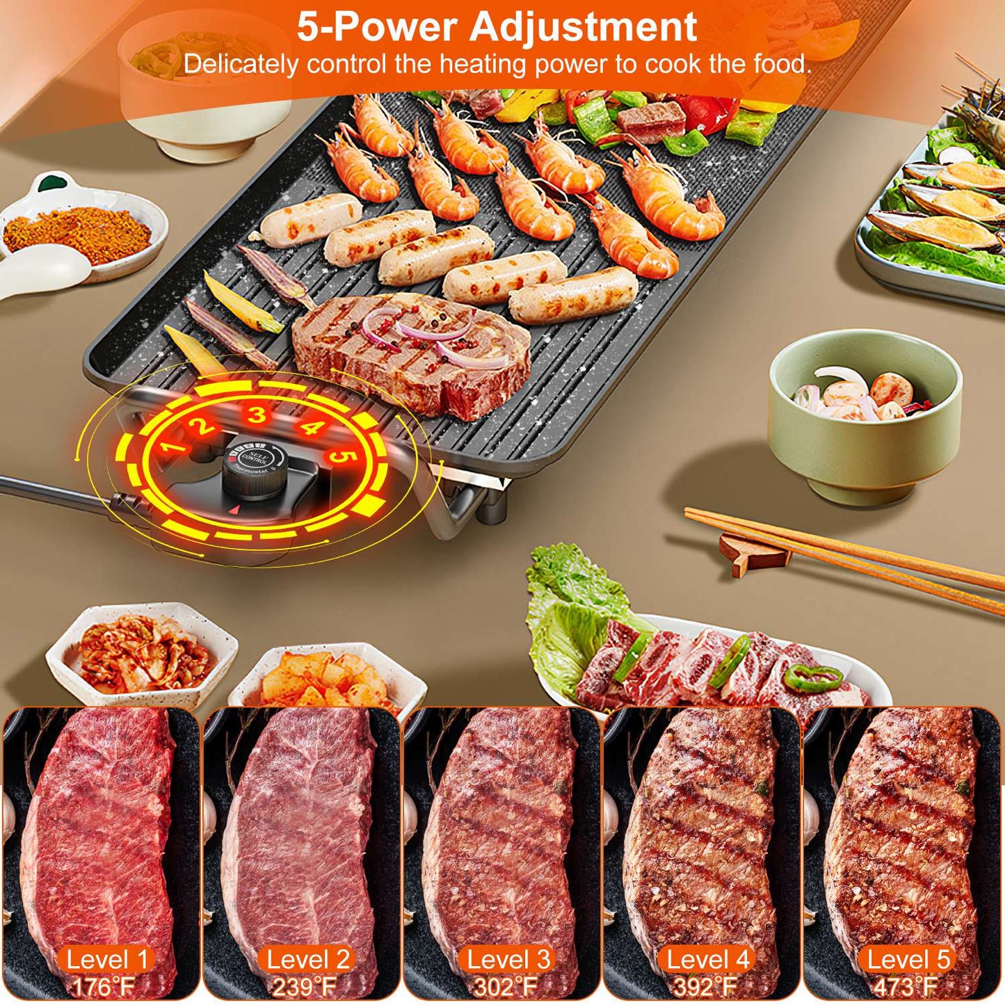 Electric Grill Griddle with Non-Stick Surface, 1500W, Indoor Outdoor Use