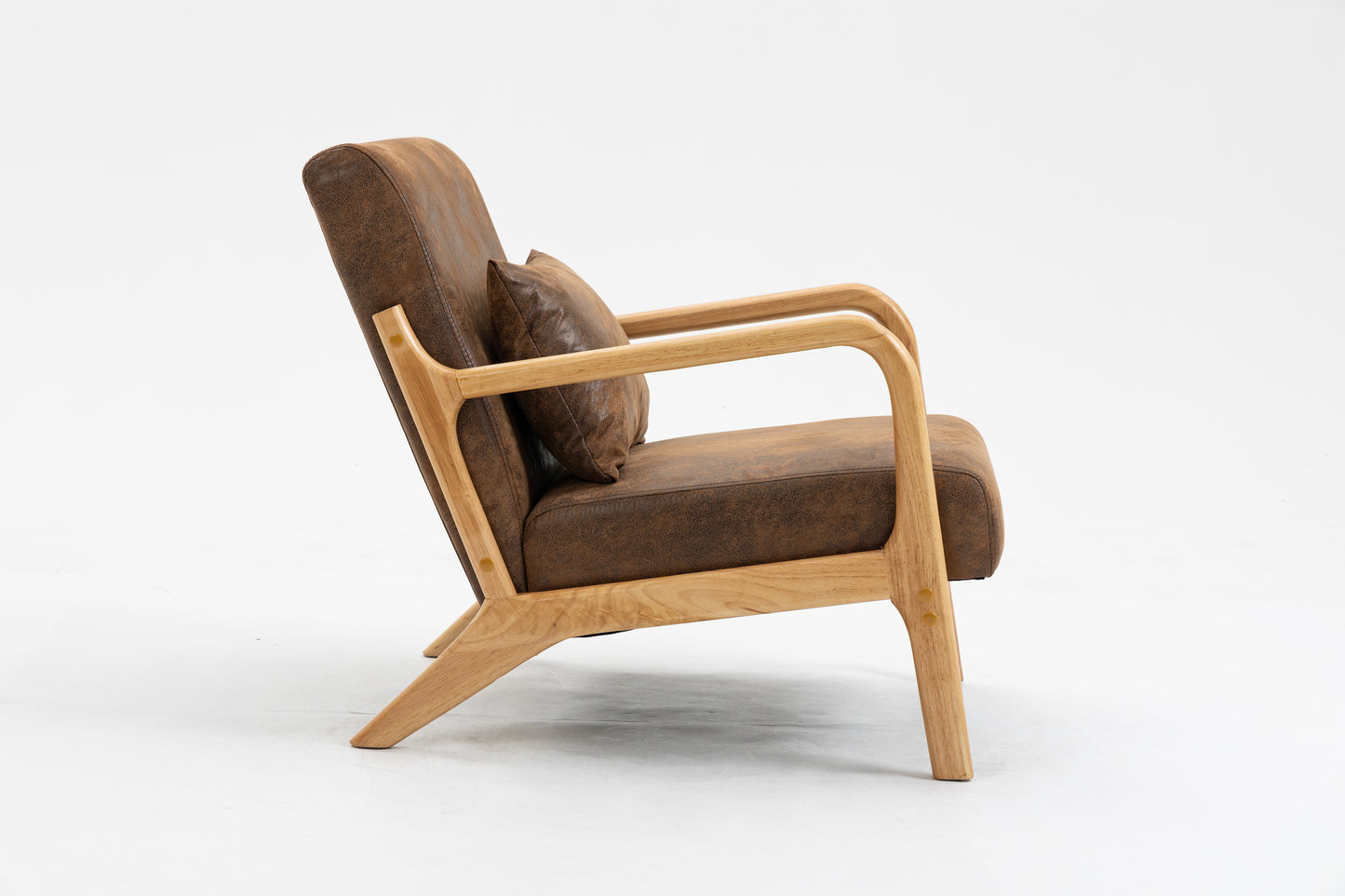 Mid Century Modern Accent Chair - Upholstered Wood Frame, Antique Brown
