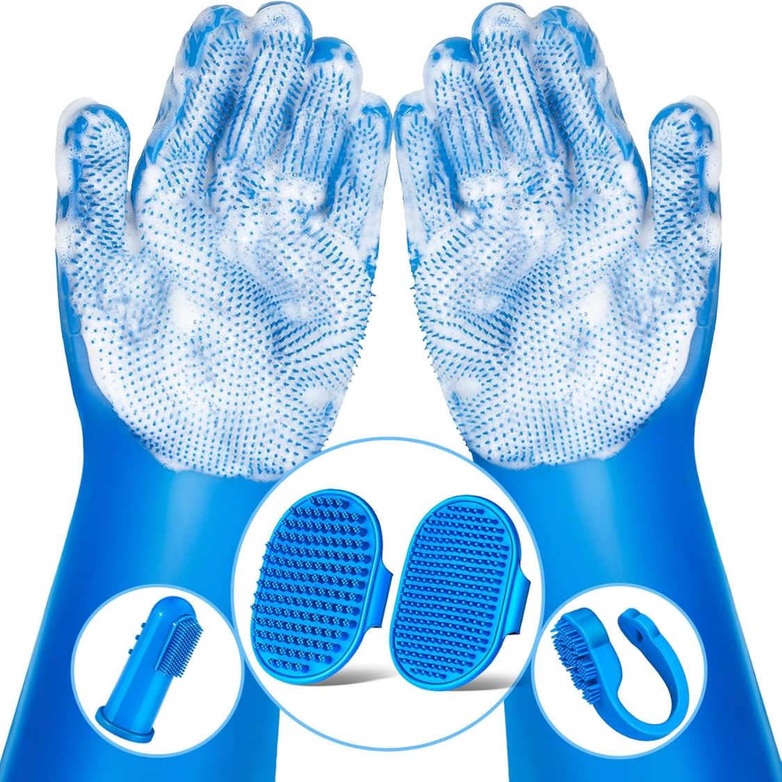 Pet Grooming Kit 6PCS Dog & Cat Bath Supplies Gloves Brushes Toothbrush
