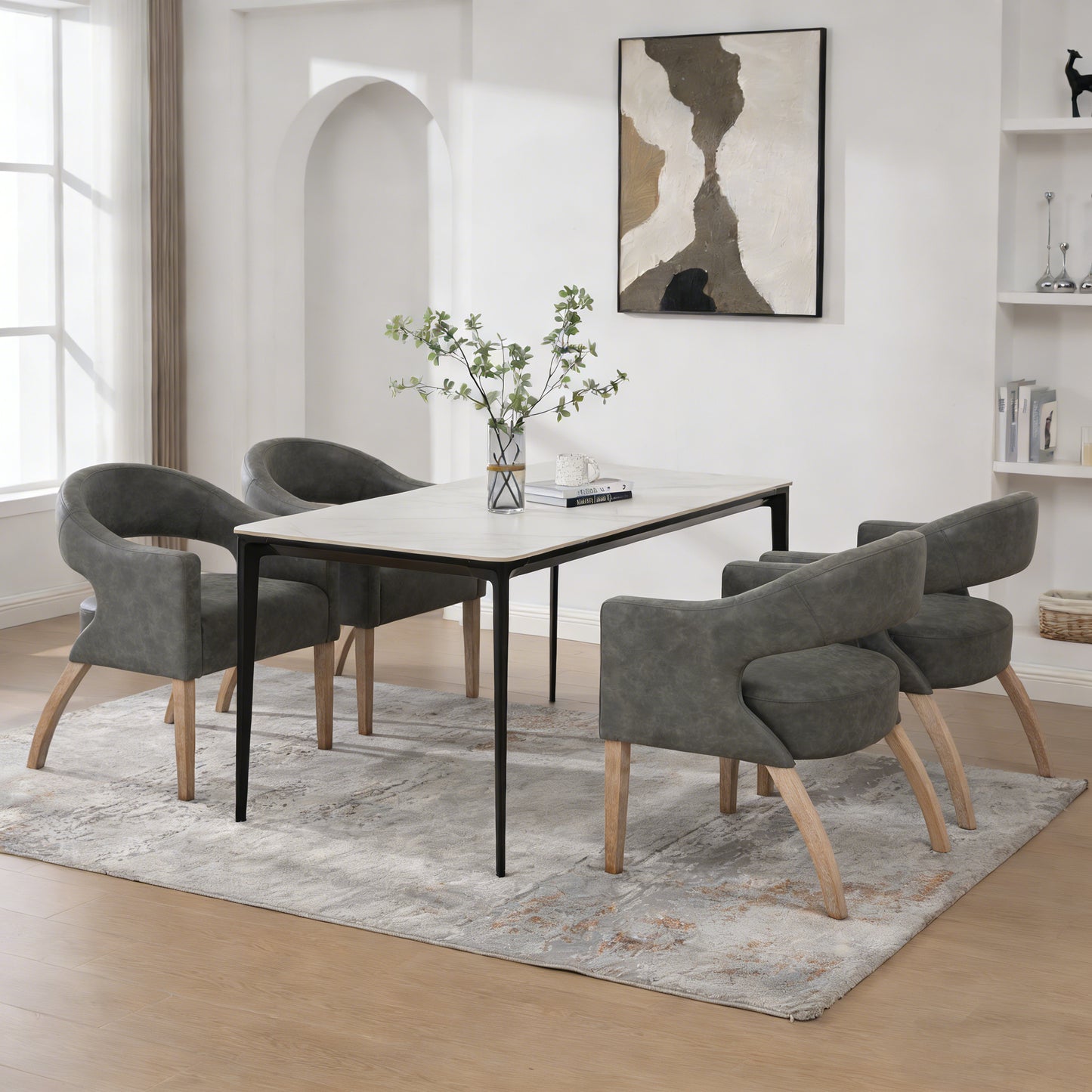 Modern Gray PU Open Back Dining Chair Set of 4 - Barrel Accent Armchair