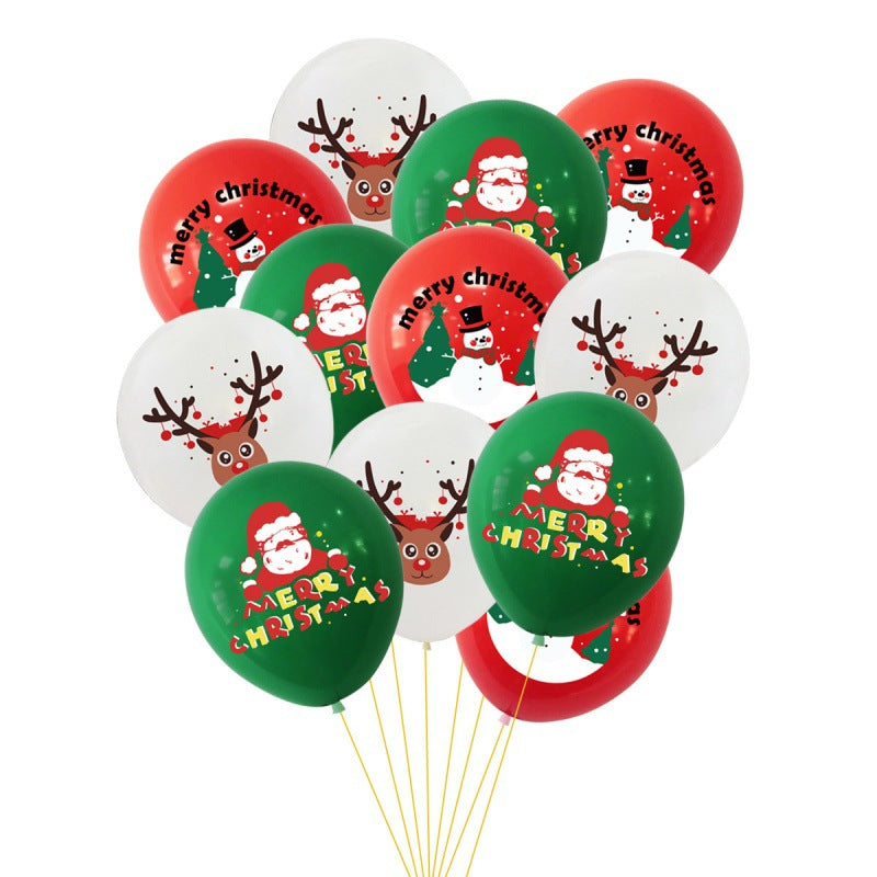 Christmas Latex Balloon Elk Santa Decoration Set - 12 Inch Holiday Party Balloons
