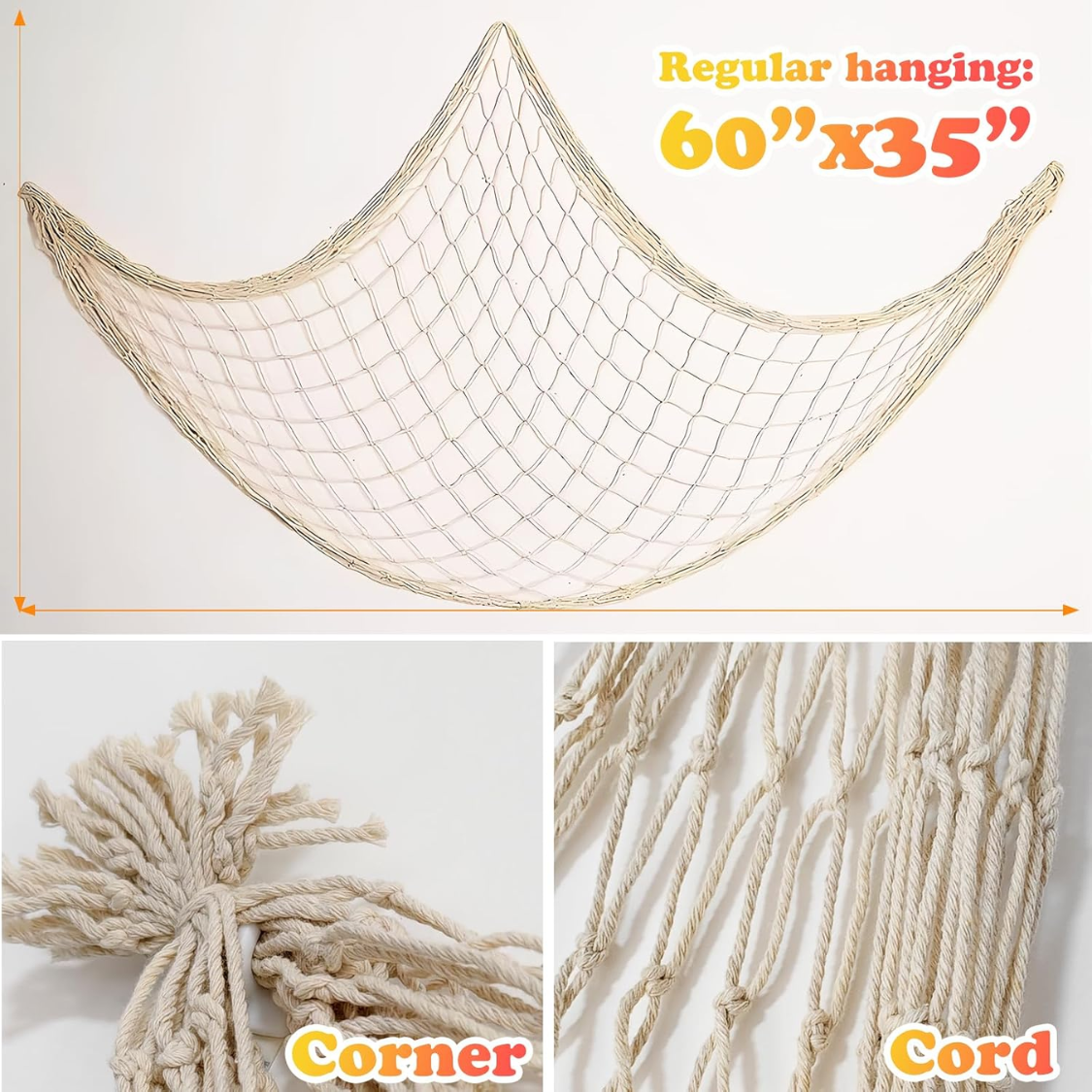 Natural Cotton Fish Net Decorations - 2 Pack Table Runner
