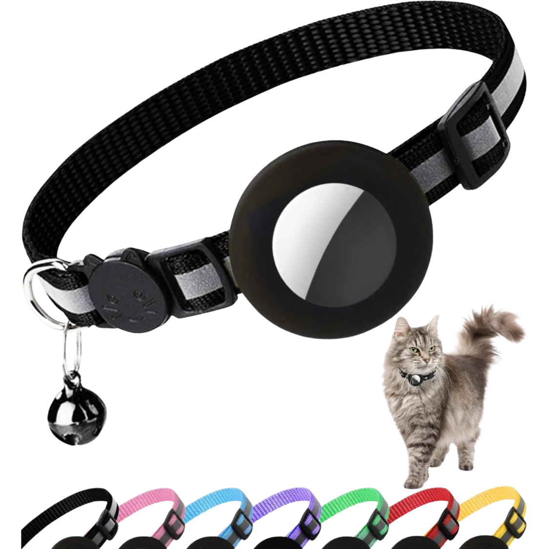 Reflective Cat Collar with AirTag Holder Breakaway Safety Buckle Adjustable