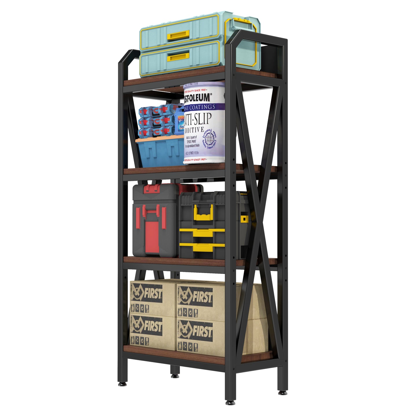 Black 56.3-Inch Metal & Wood Kitchen Storage Rack with 4 Adjustable Shelves