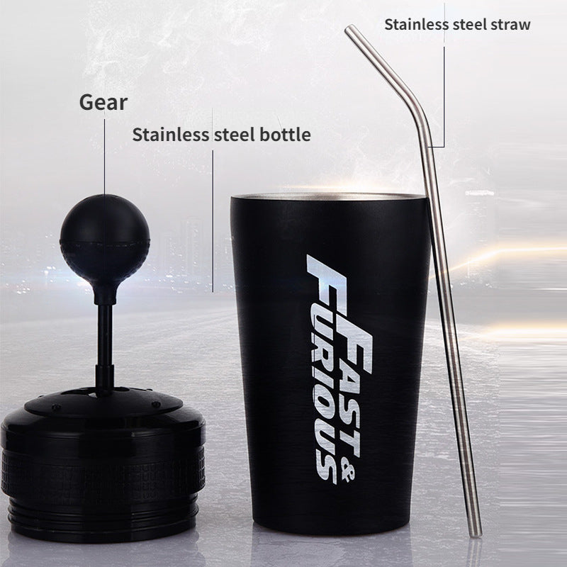 Insulated Stainless Steel Car Water Bottle with Straw 500ml - Fast & Furious Design