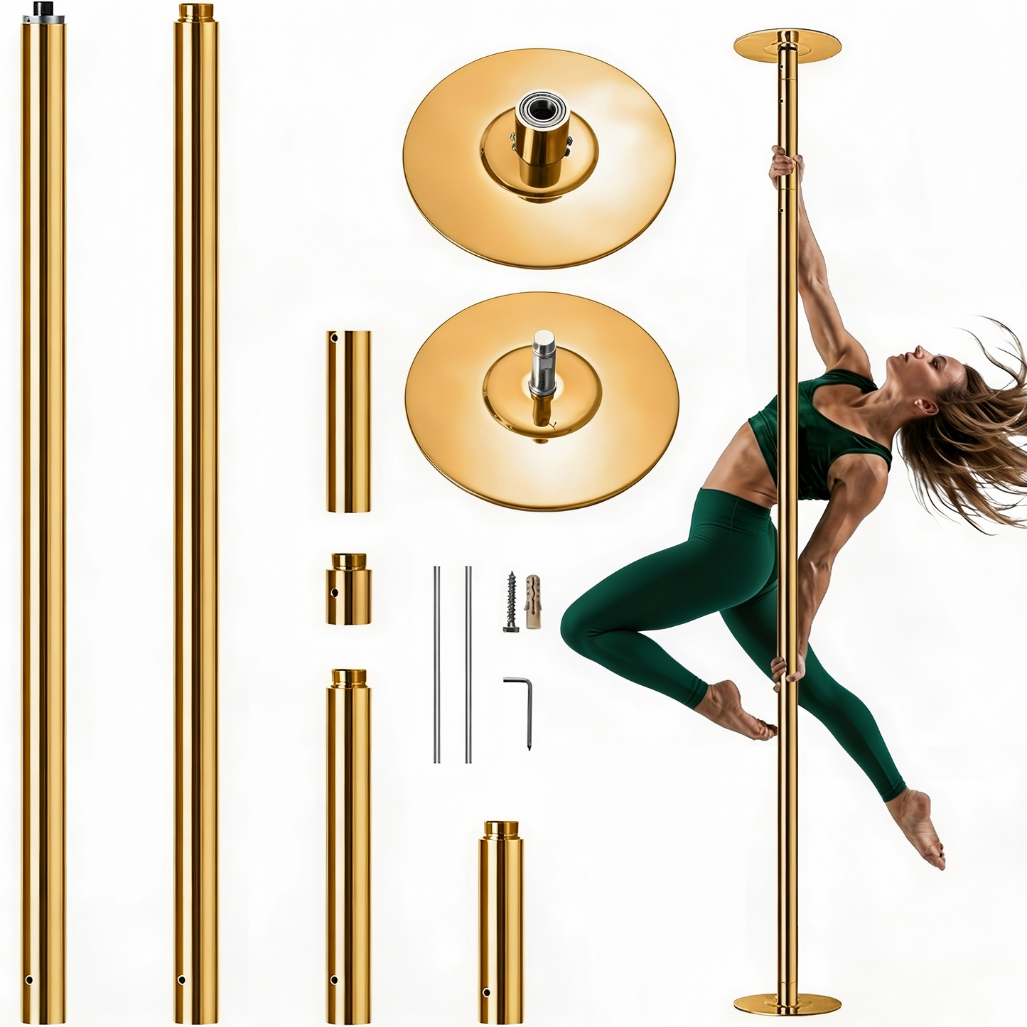 Heavy-Duty Adjustable Dance Pole Kit - Gold, Portable Dual Mode