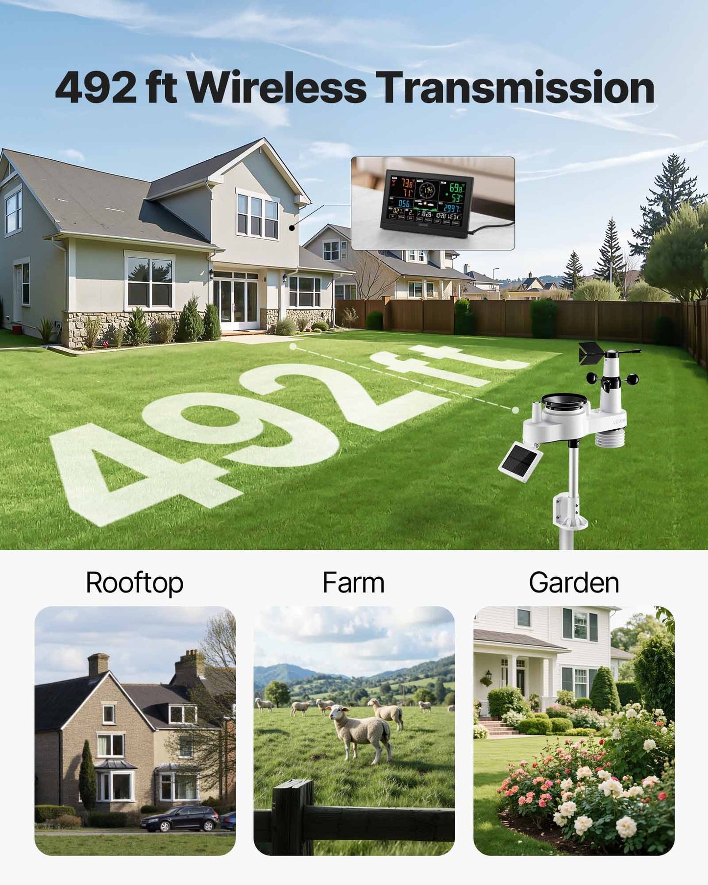 7-in-1 Wireless Weather Station with 7.5-Inch HD Indoor/Outdoor Display