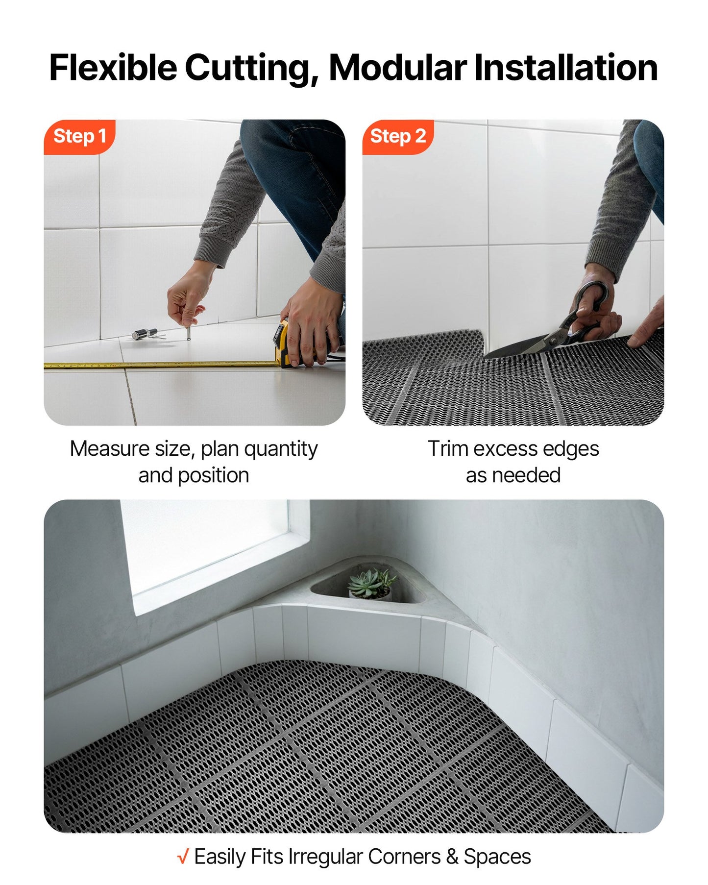 Drainage Floor Mat 3x50 Ft Waterproof Non Slip PVC Roll for Wet Areas