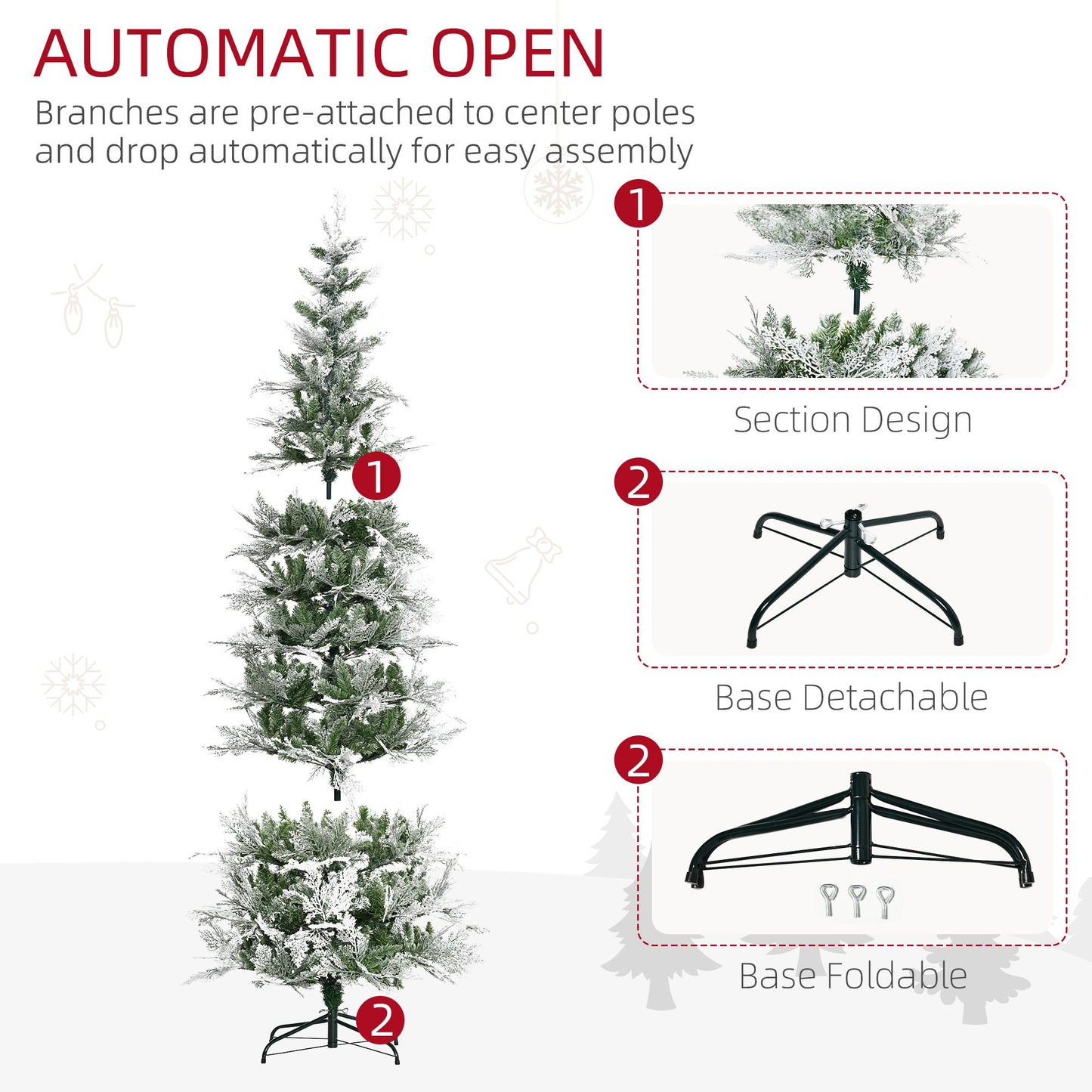 7.5 Feet Snow Flocked Pencil Christmas Tree - Green