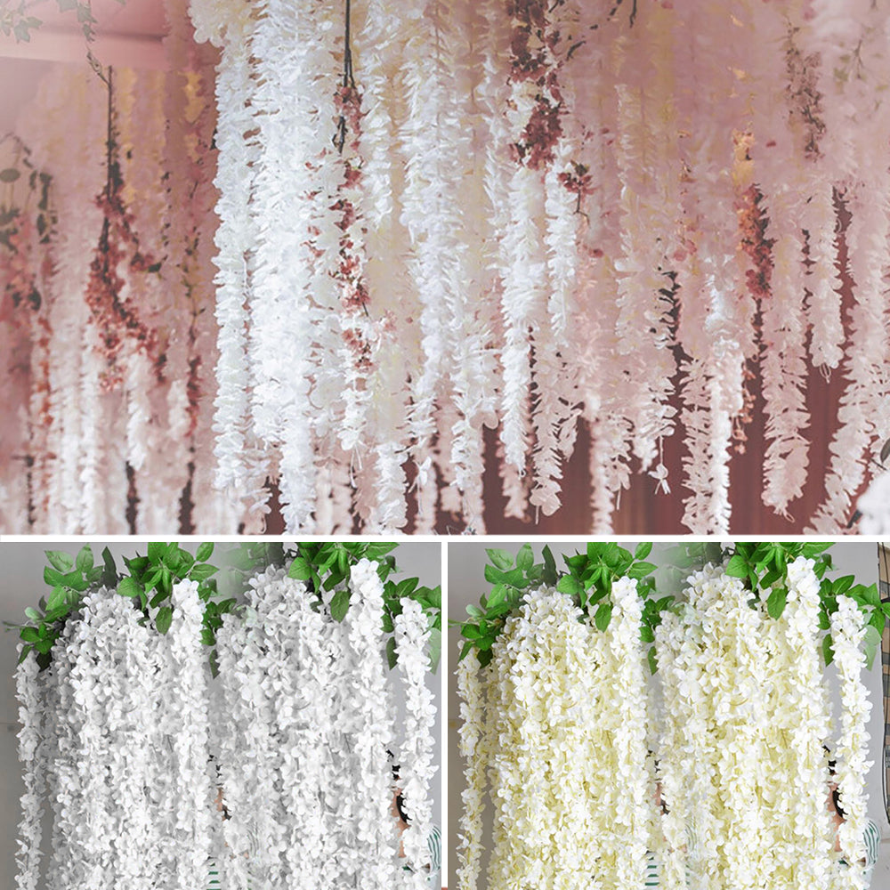 Wisteria String Decor for Wedding & Party, Rattan & Silk Flower Garlands