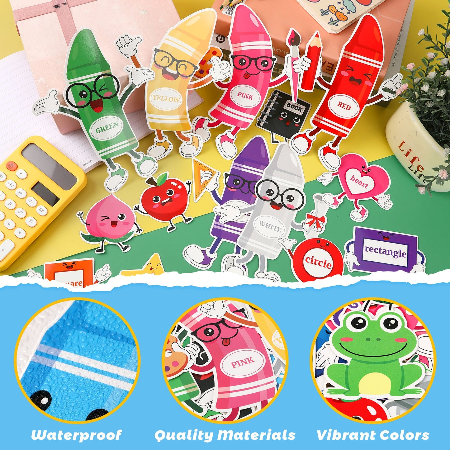 50 Pcs Classroom Bulletin Board Decorations - Crayon, Animal & Fruit Cutouts