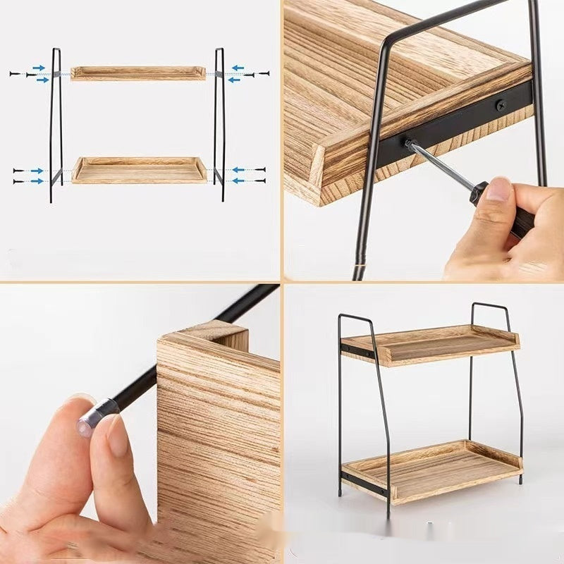 Wooden Kitchen Spice Rack Storage Organizer Double Layer Multi-Purpose