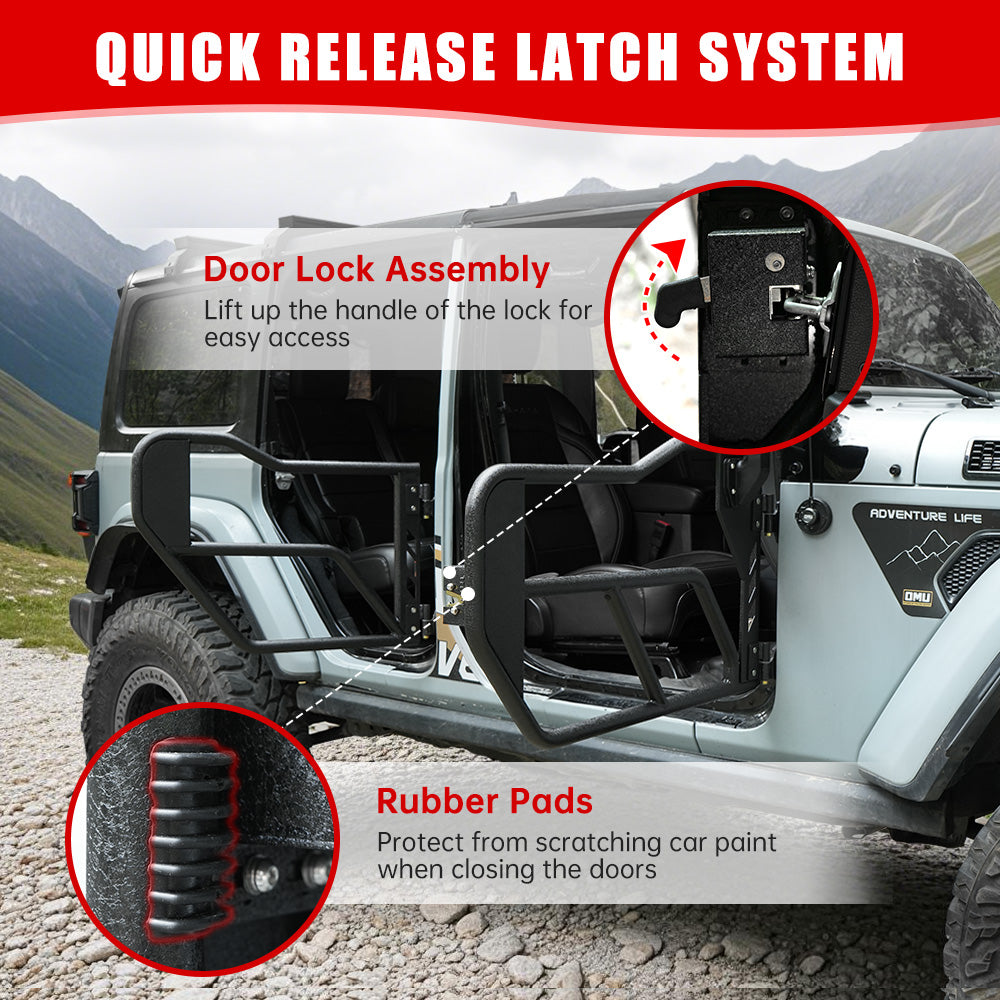 Tube Doors with Side View Mirror for 2018-2026 Jeep Wrangler JL & Gladiator JT - Black