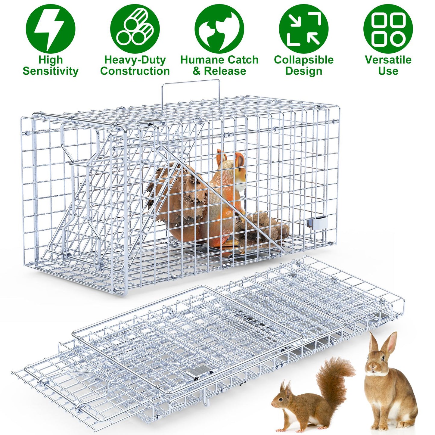2-Pack Humane Live Animal Trap Cage 18x8x10 Inches for Small Animals