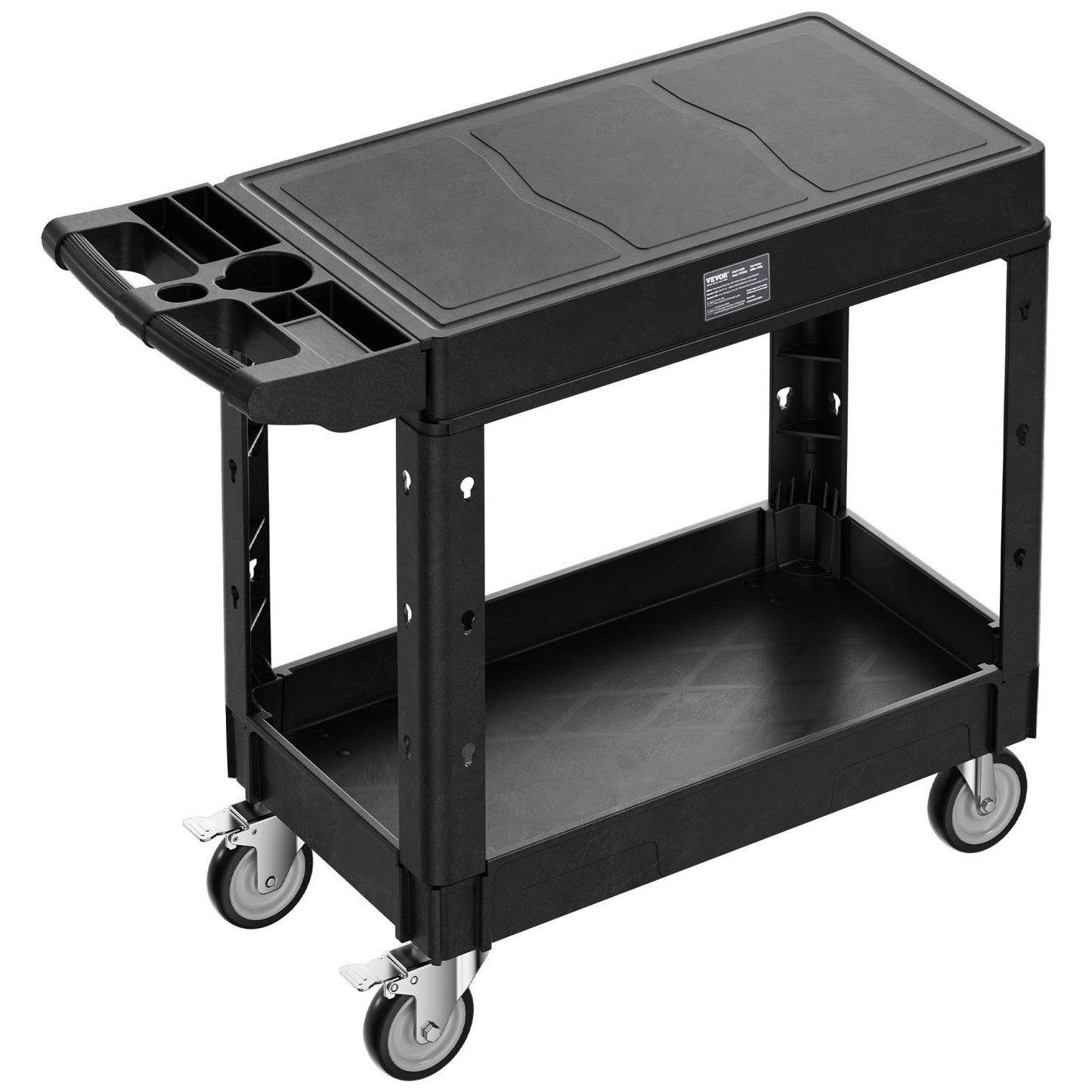 Heavy Duty Utility Cart with 2 Shelves and Wheels - Black, 550 Lbs Capacity