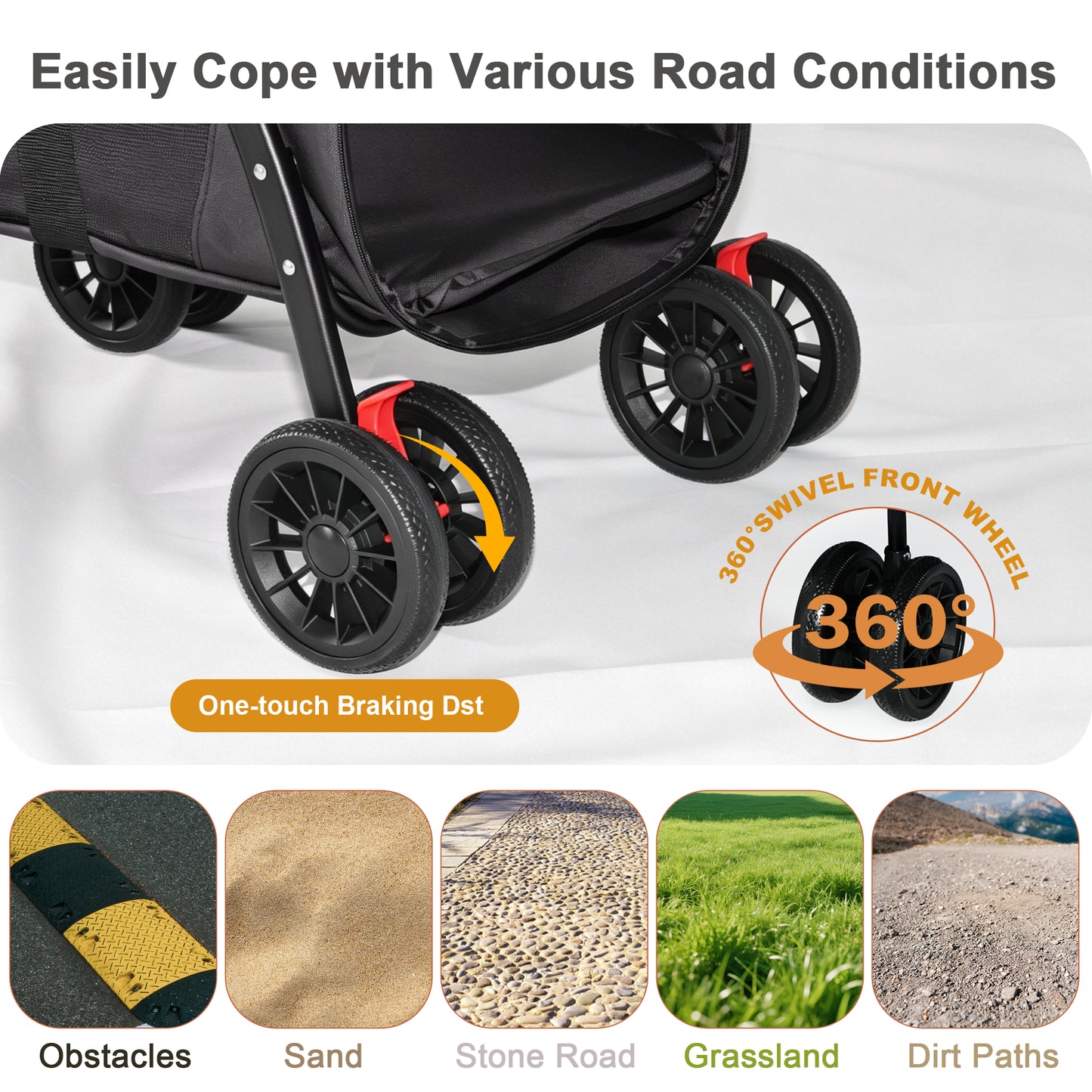 Foldable Pet Stroller for Small Medium Dogs Cats with Mesh Sides & Safety Leashes