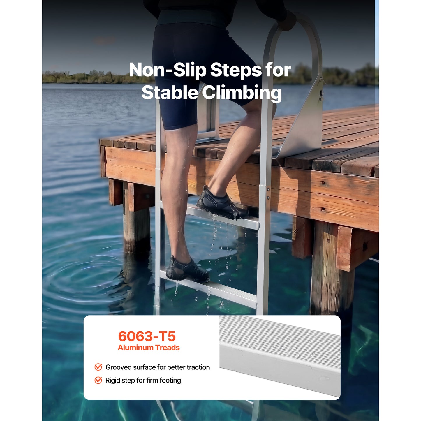 Heavy-Duty Aluminum Dock Ladder 4-Step Pool & Marine Swim Ladder with Non-Slip Wide Steps