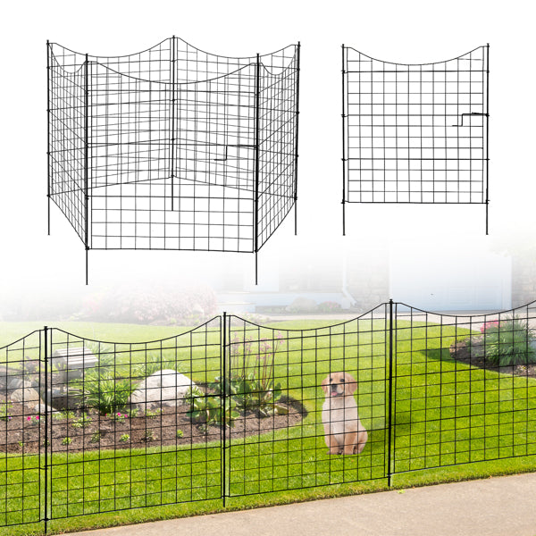 Black Metal Garden Fence Panel with Gate - 36x39 Inches, Rounded Top, Easy Assembly