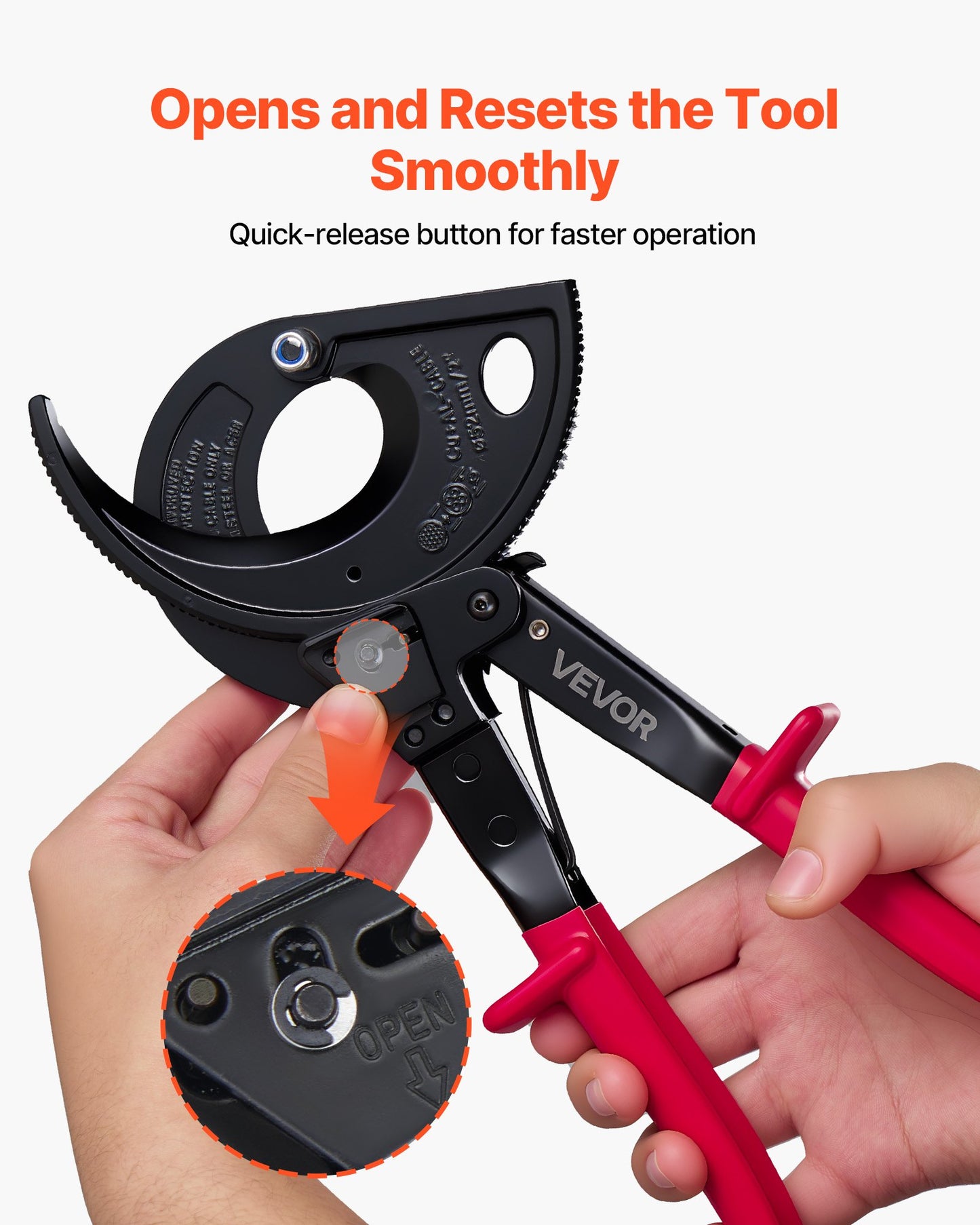 Heavy Duty Ratcheting Cable Cutter for Copper & Aluminum Wires - Insulated Handles, Quick-Release, 800 MCM