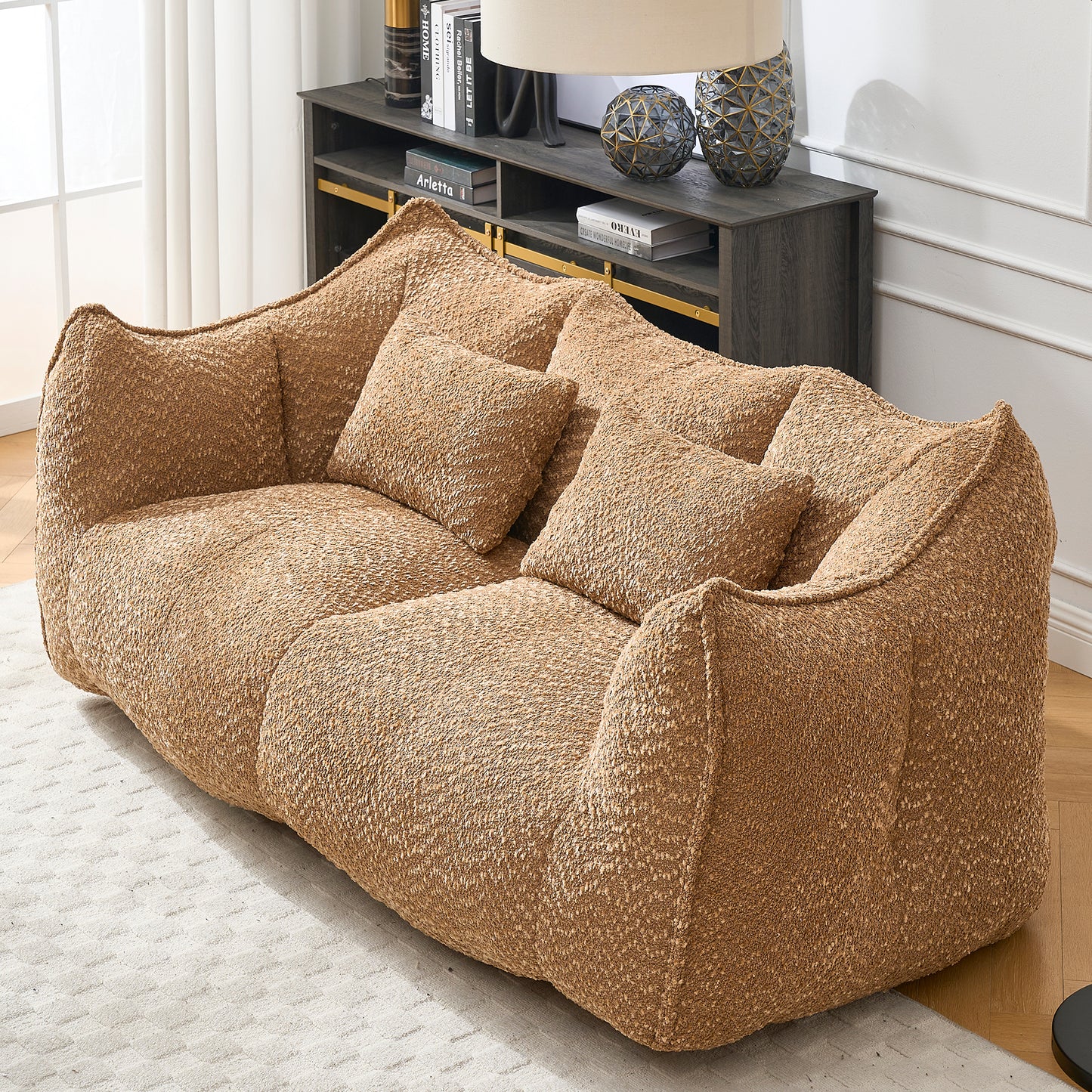 Comfortable Beanbag Chair for Two - Coffee Chenille Sofa