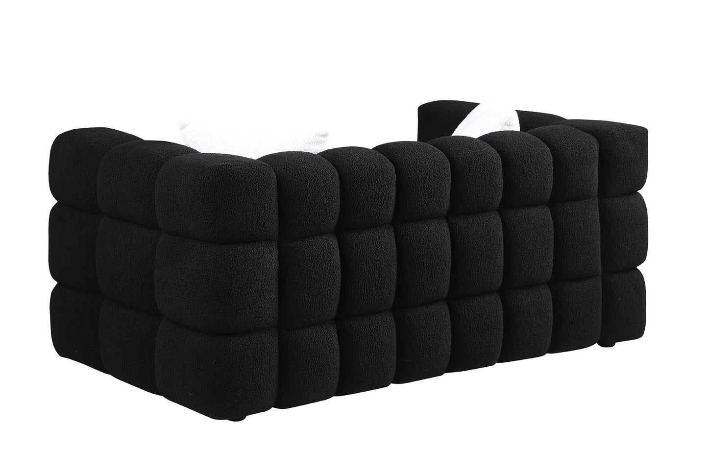 Boucle Sofa - 2 Seater, Black, Marshmallow Design, 62.2" Length