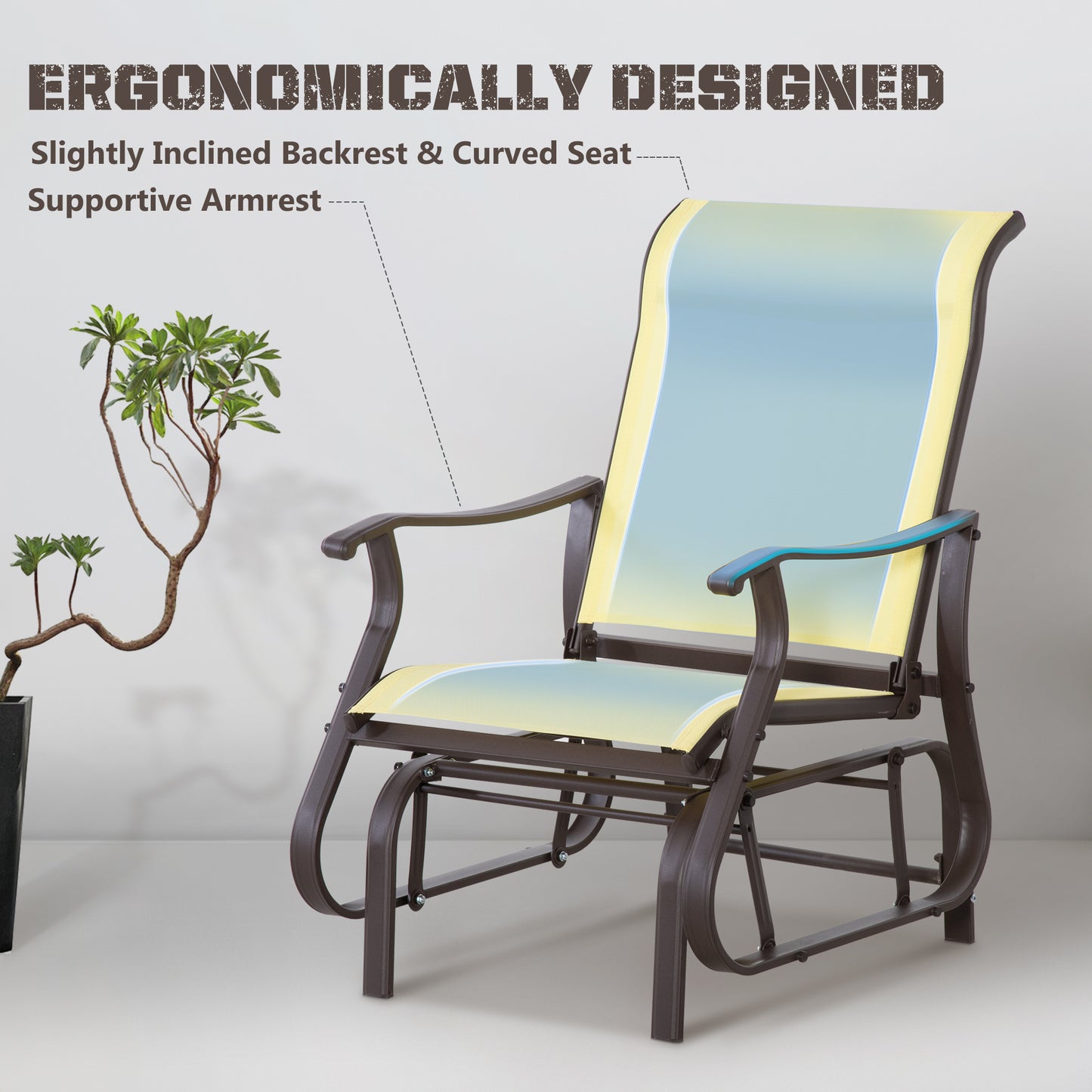 Outdoor Glider Chair with Steel Frame and Mesh - Beige