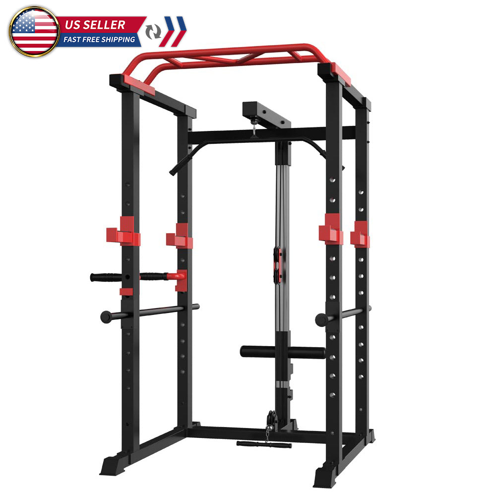 Adjustable Power Cage Squat Rack - 1000lbs Capacity, Black