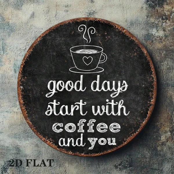 Vintage 2D Round Wall Sign - 'A Good Day Starts With' Plaque