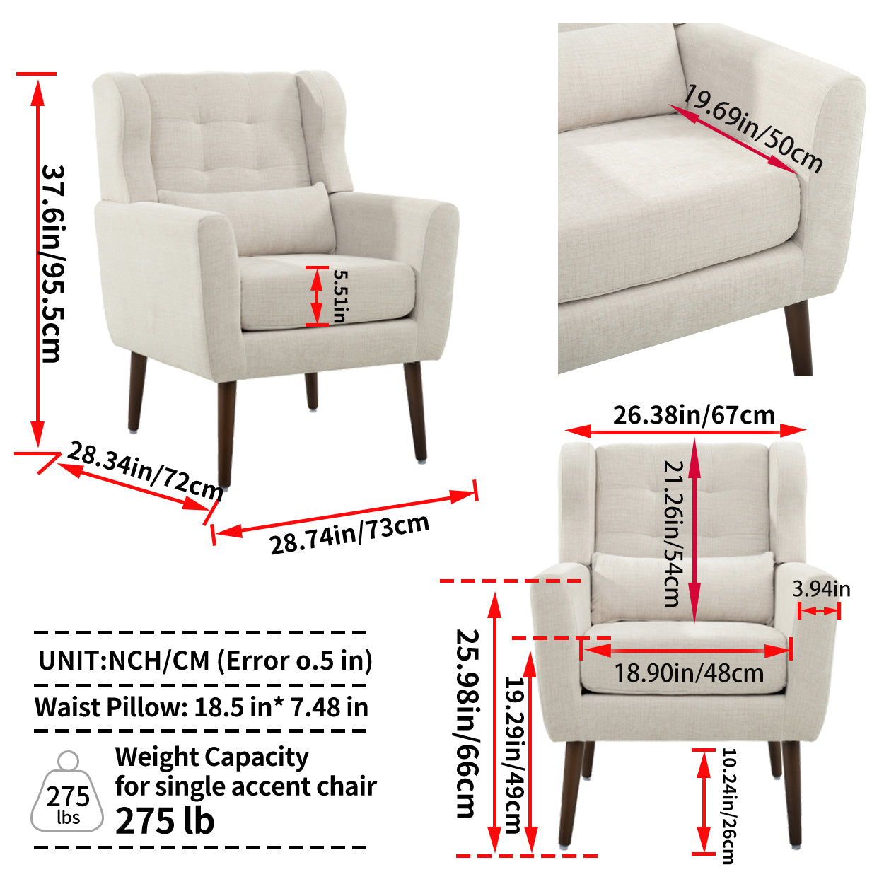 Modern Beige Accent Chair - Upholstered Foam Filled Living Room Seating