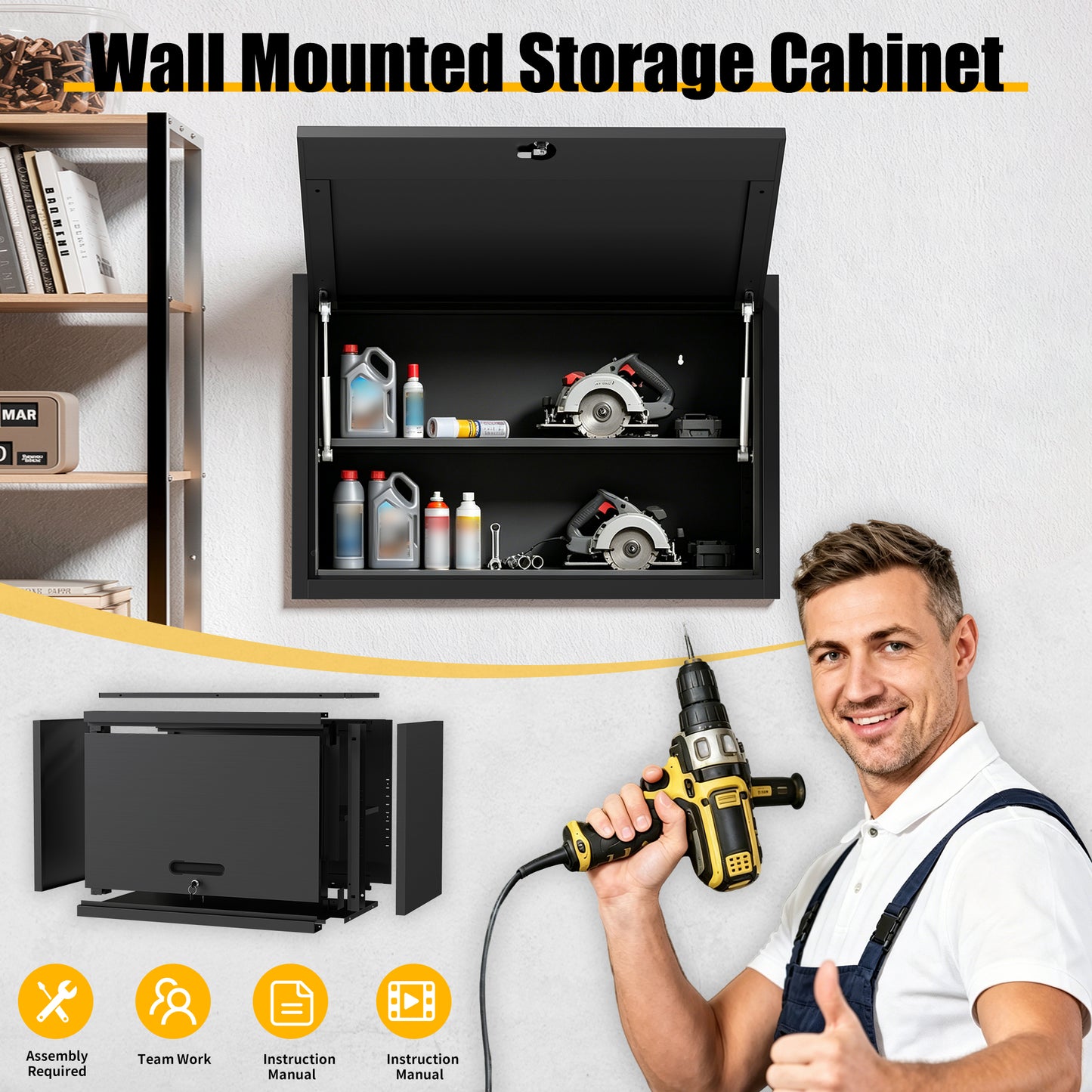 Heavy Duty Wall Mounted Metal Tool Storage Cabinet - Black