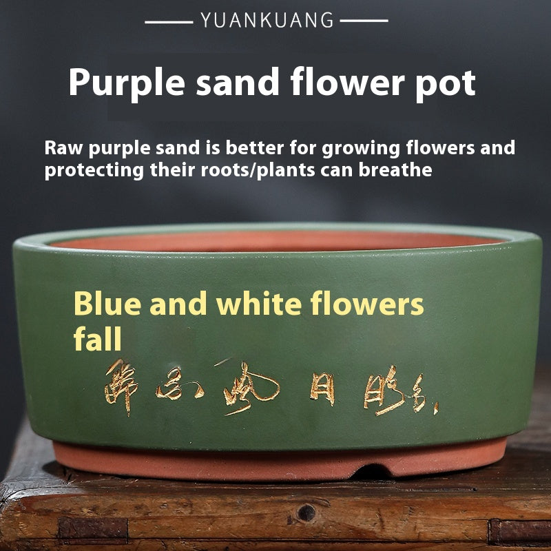 Indoor Bonsai Flower Pot - Round Purple Sand Plant Container for Home Garden