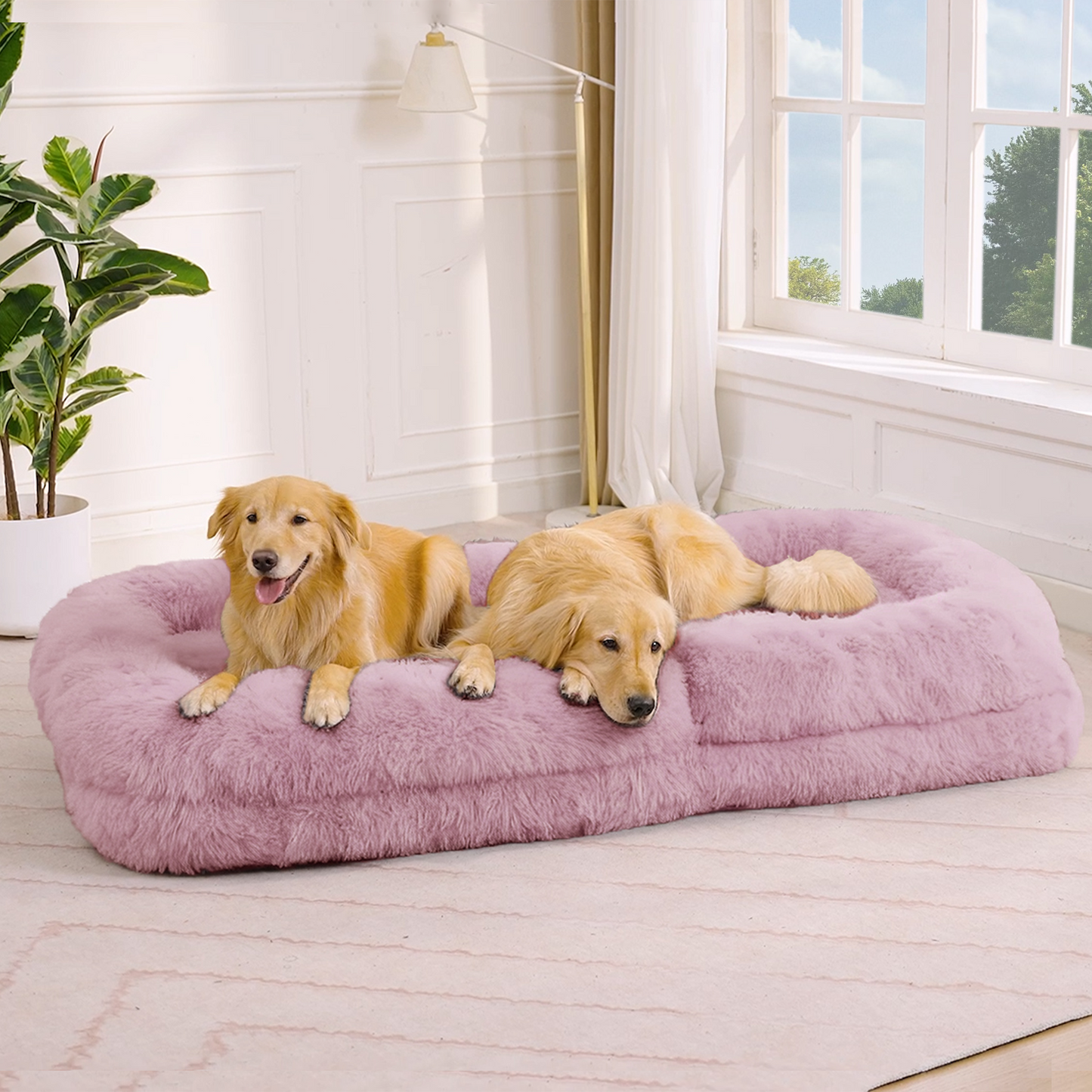 Adjustable Lazy Sofa Bed - Plush Fabric, Pink
