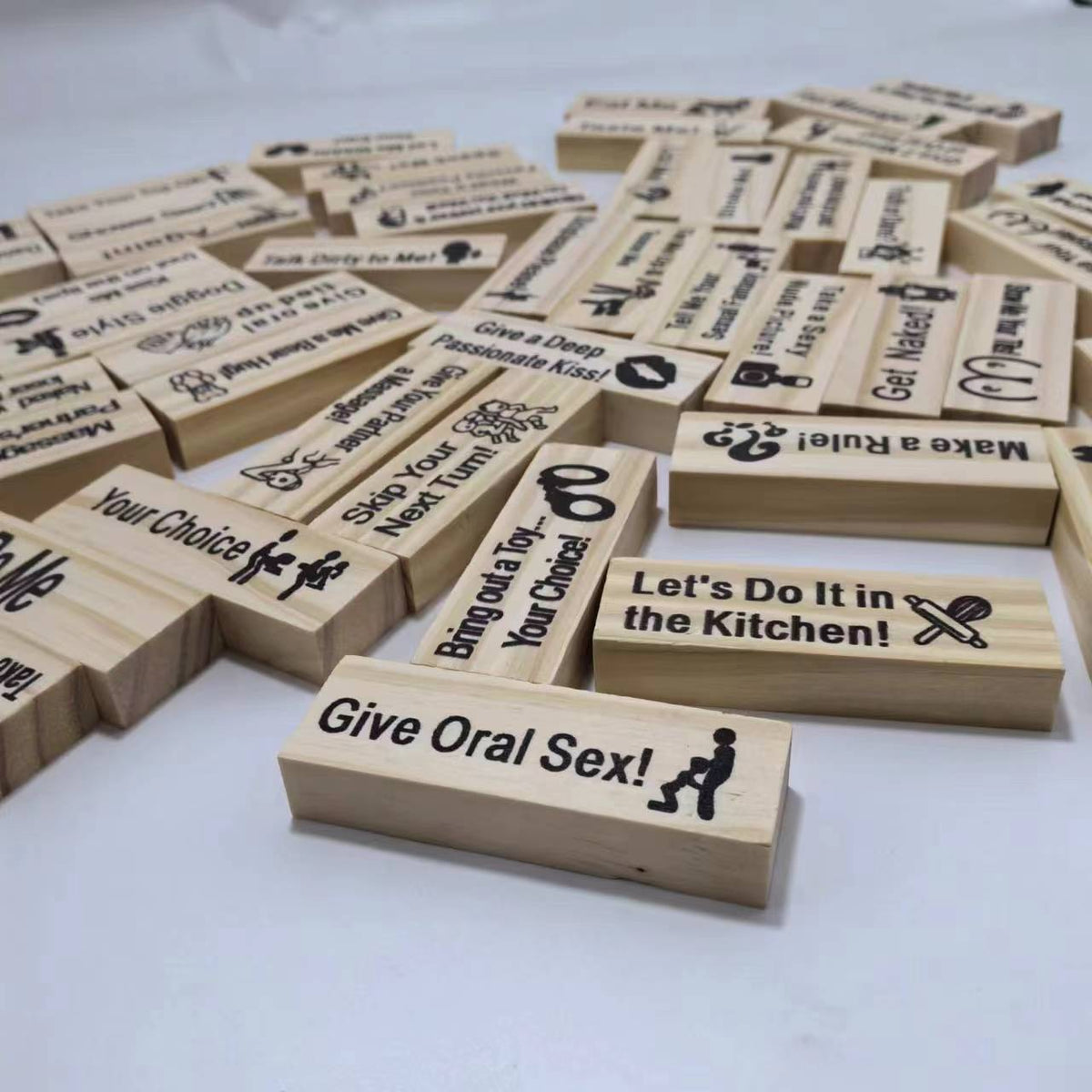 Wooden Block Tower Game for Couples - Intimate Jenga Stacking Game with 48 Blocks