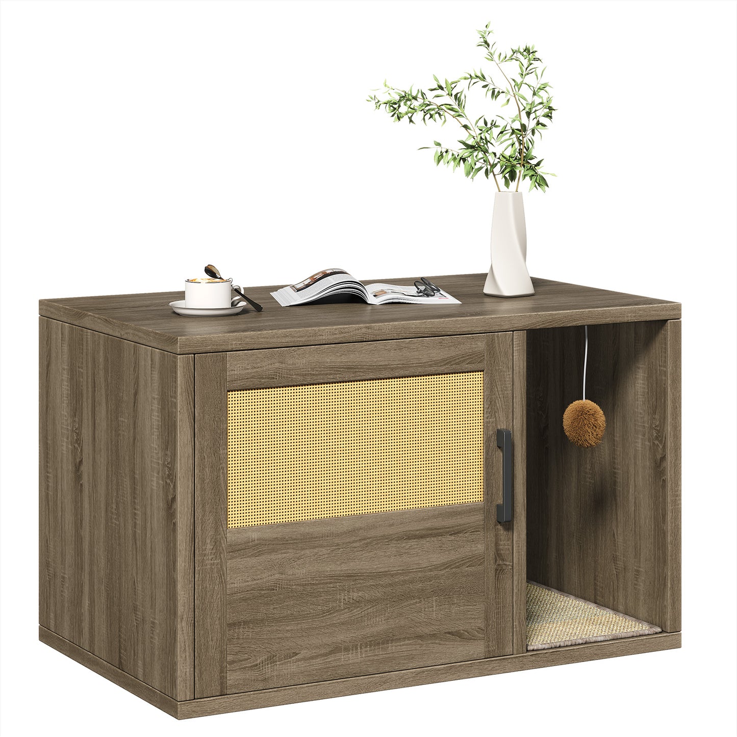 Cat Litter Box Enclosure & Side Table with Scratching Pad - Wooden Pet Furniture