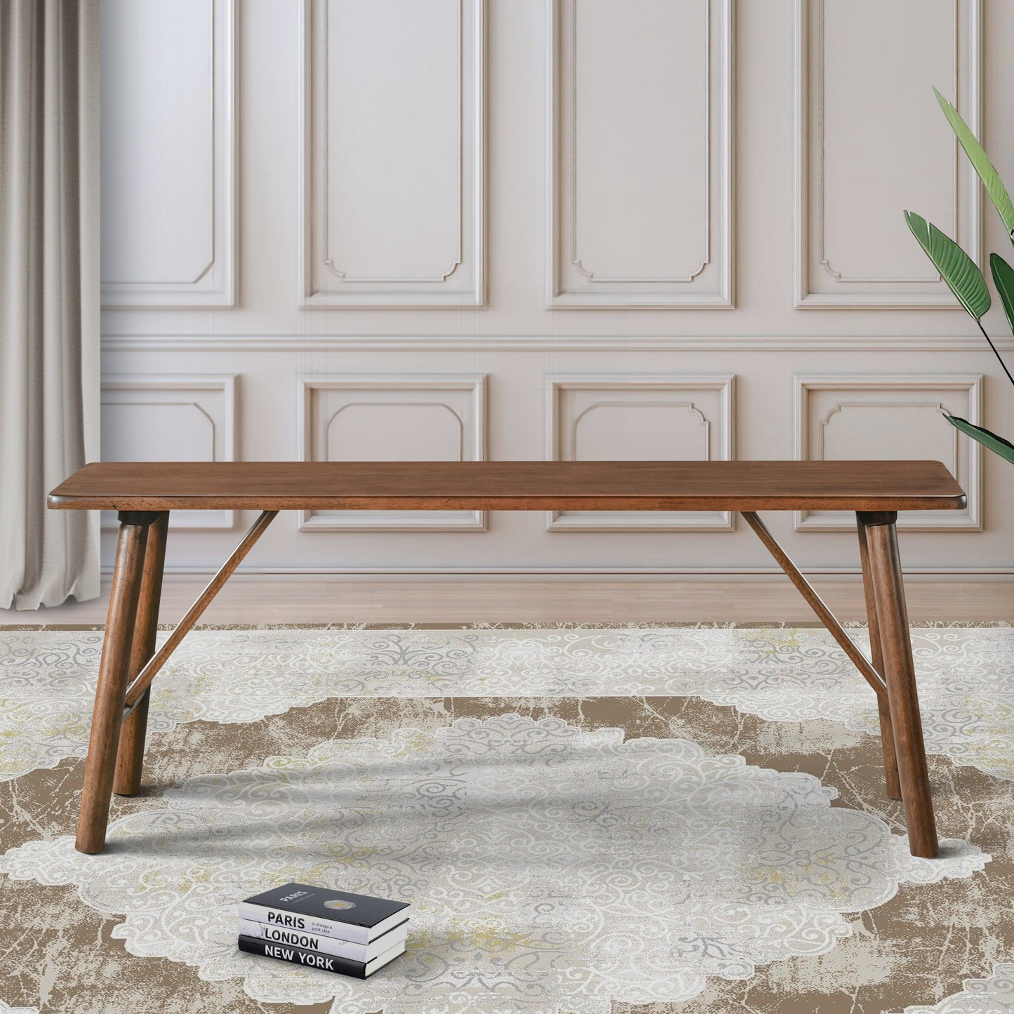 Versatile Solid Wood Molly Bench With Mid-Century Design In Walnut